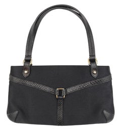 Gucci by Tom Ford black silk and lizard rhinestones logo Reins thong mini bag