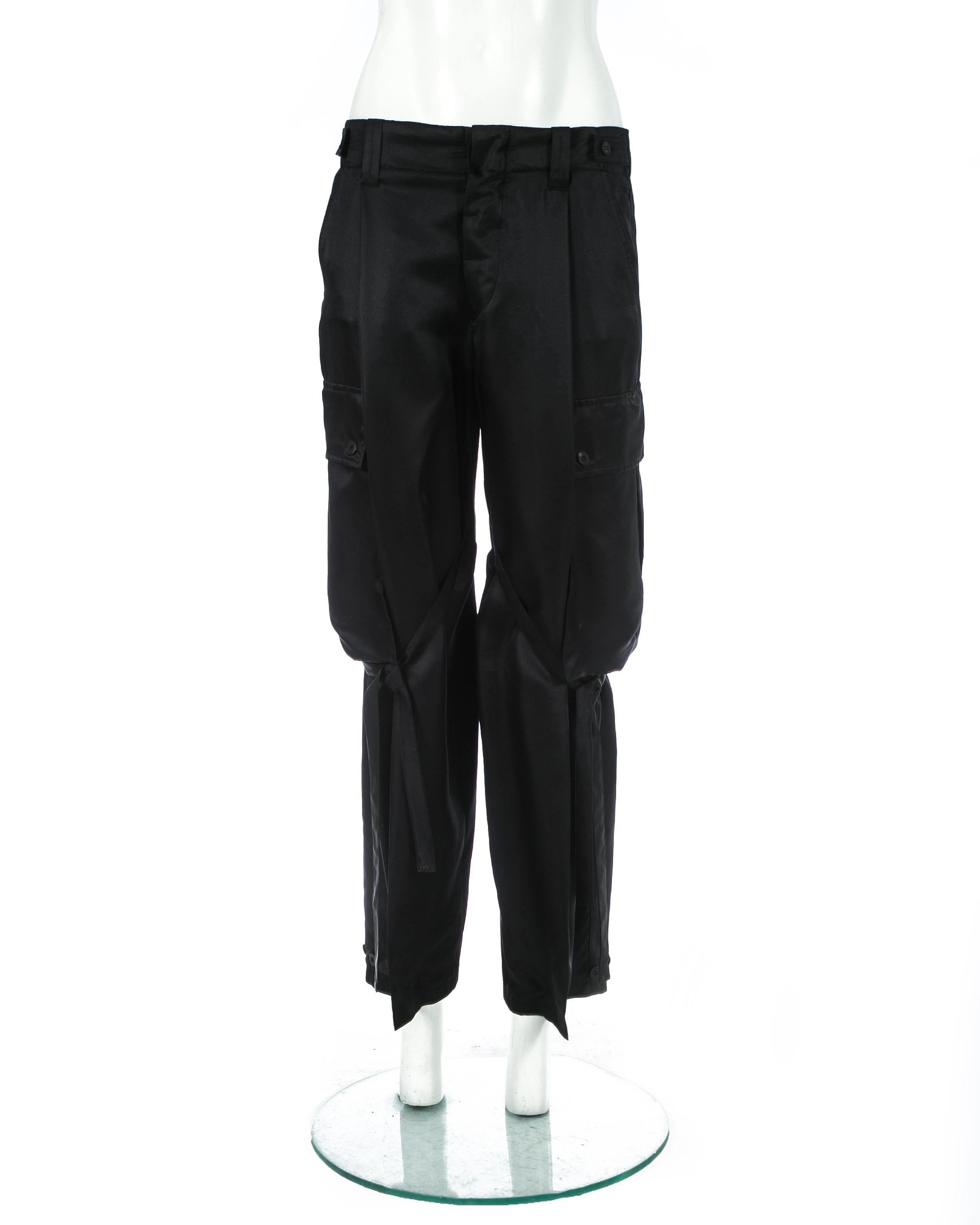 Black Gucci by Tom Ford black silk bondage cargo evening pants, ss 2001