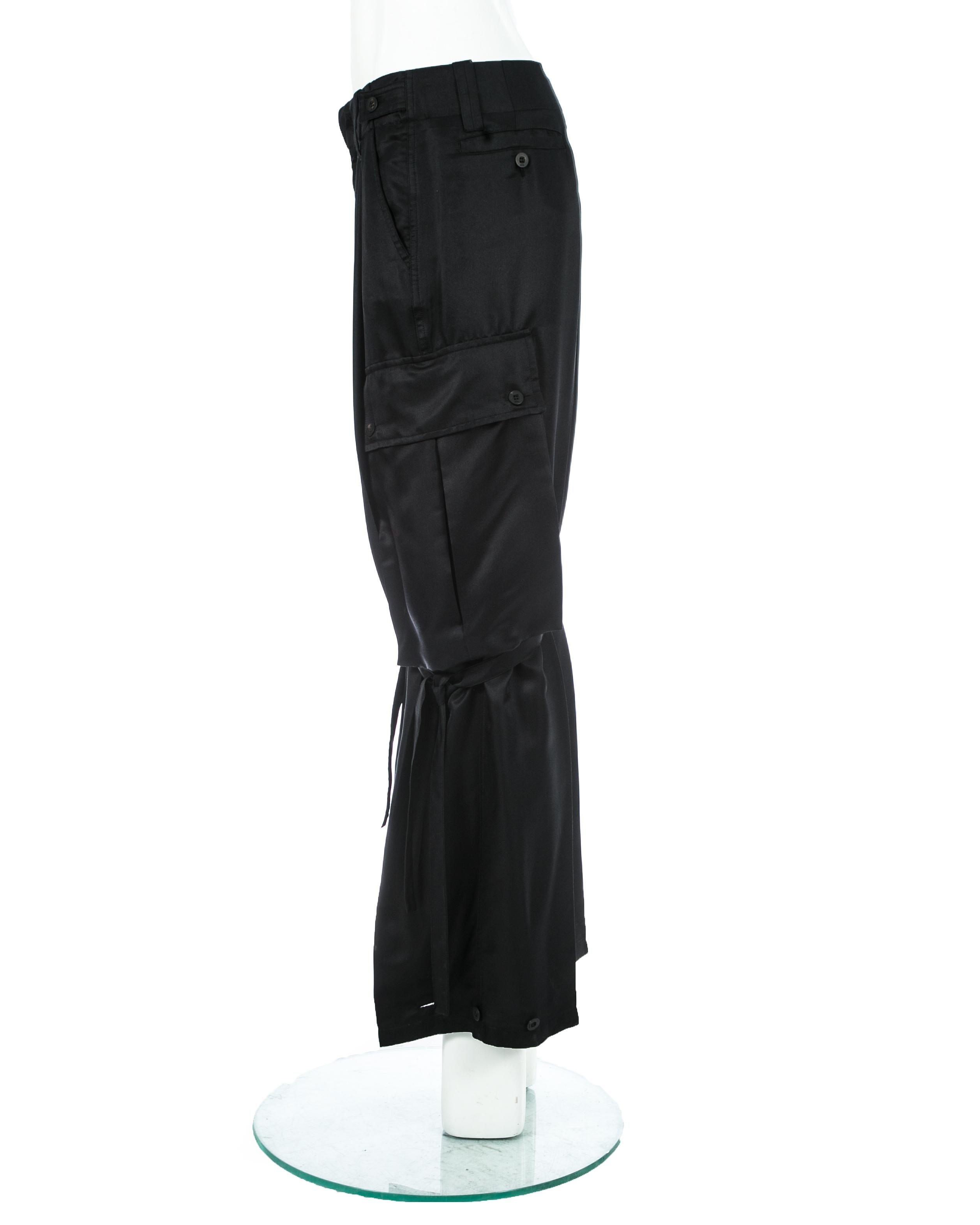 Women's or Men's Gucci by Tom Ford black silk bondage cargo evening pants, ss 2001