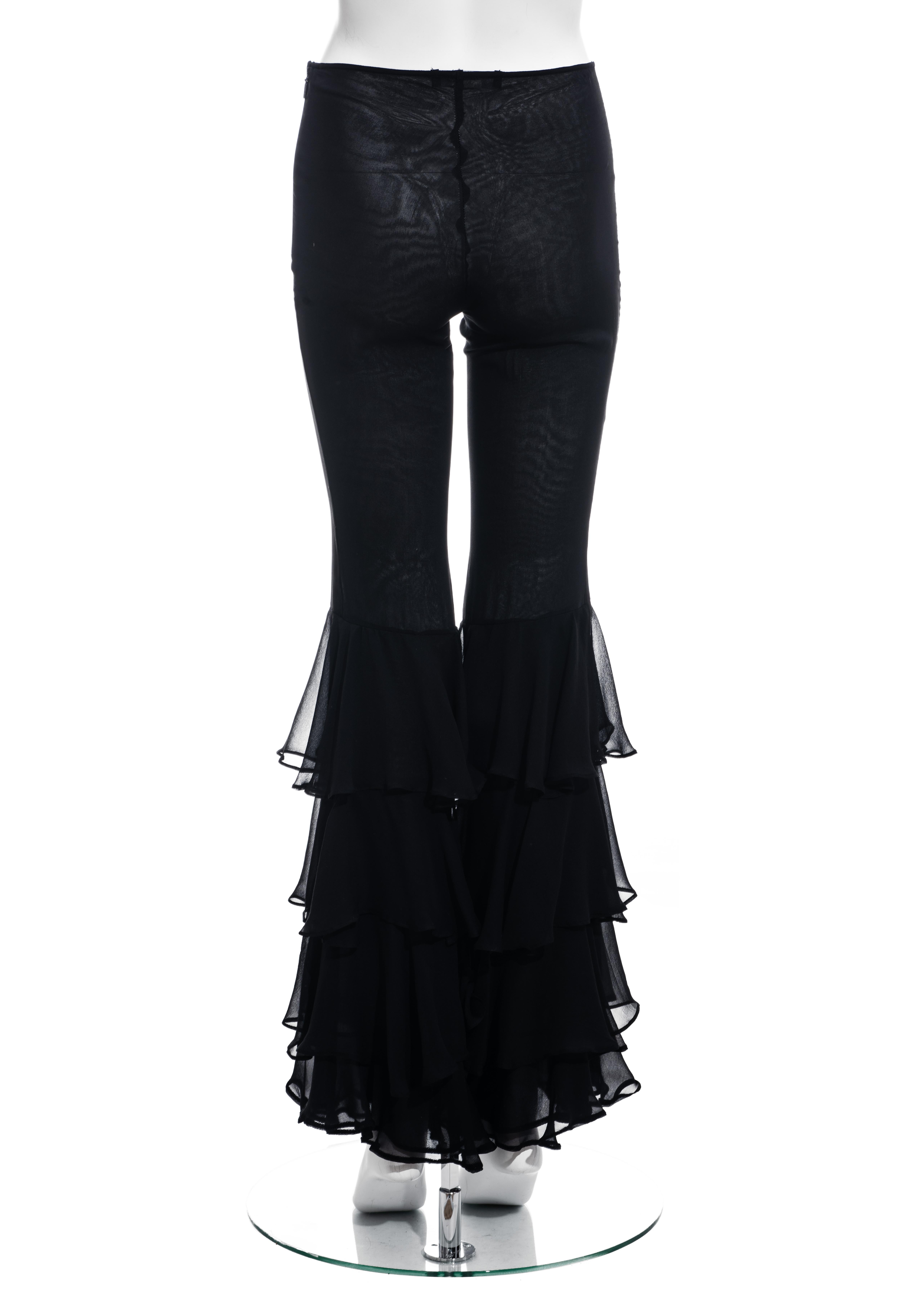 Gucci by Tom Ford black silk chiffon ruffled evening pants, fw 1999 In Good Condition For Sale In London, GB