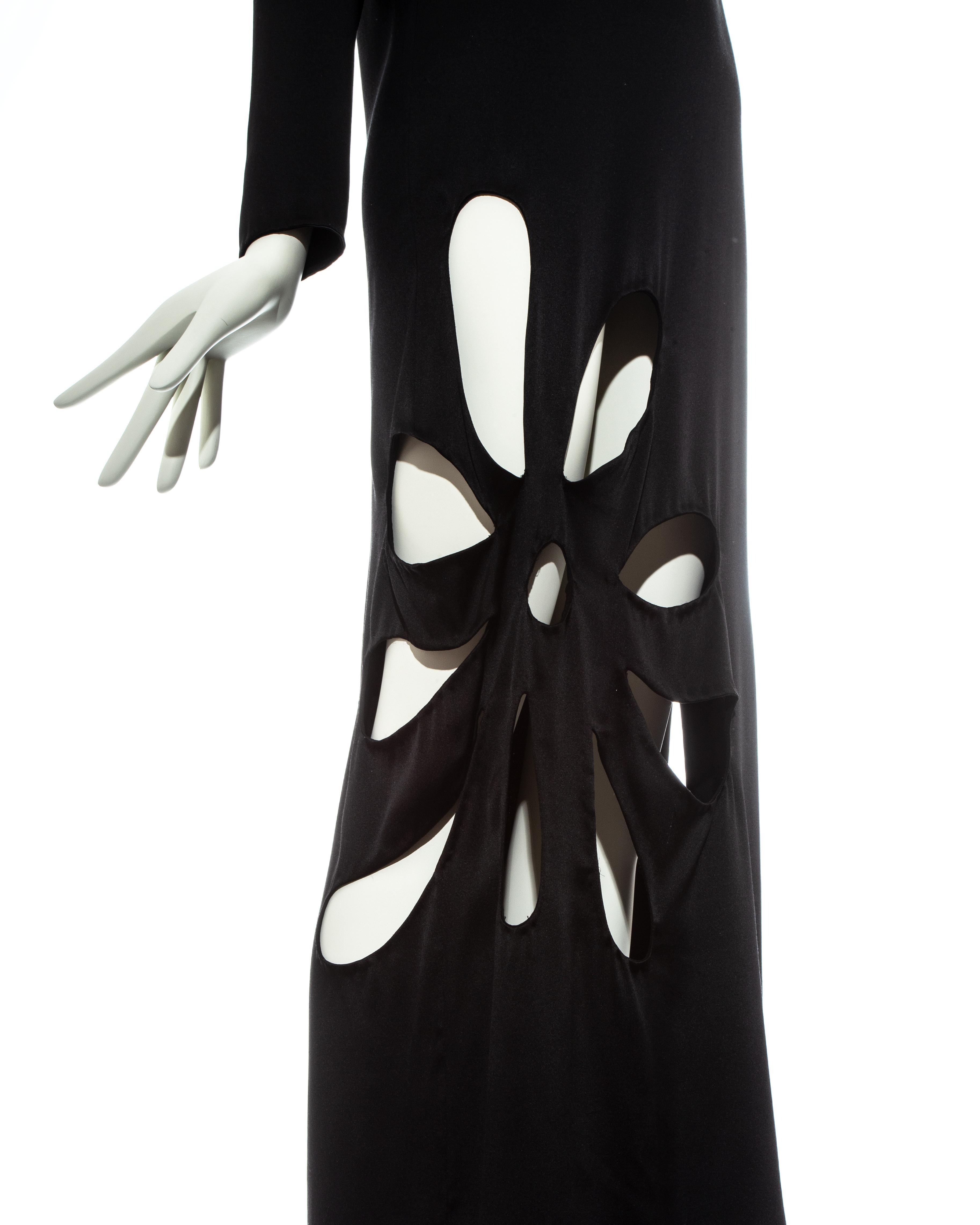 Black Gucci by Tom Ford black silk column dress with floral cut outs, ss 2002
