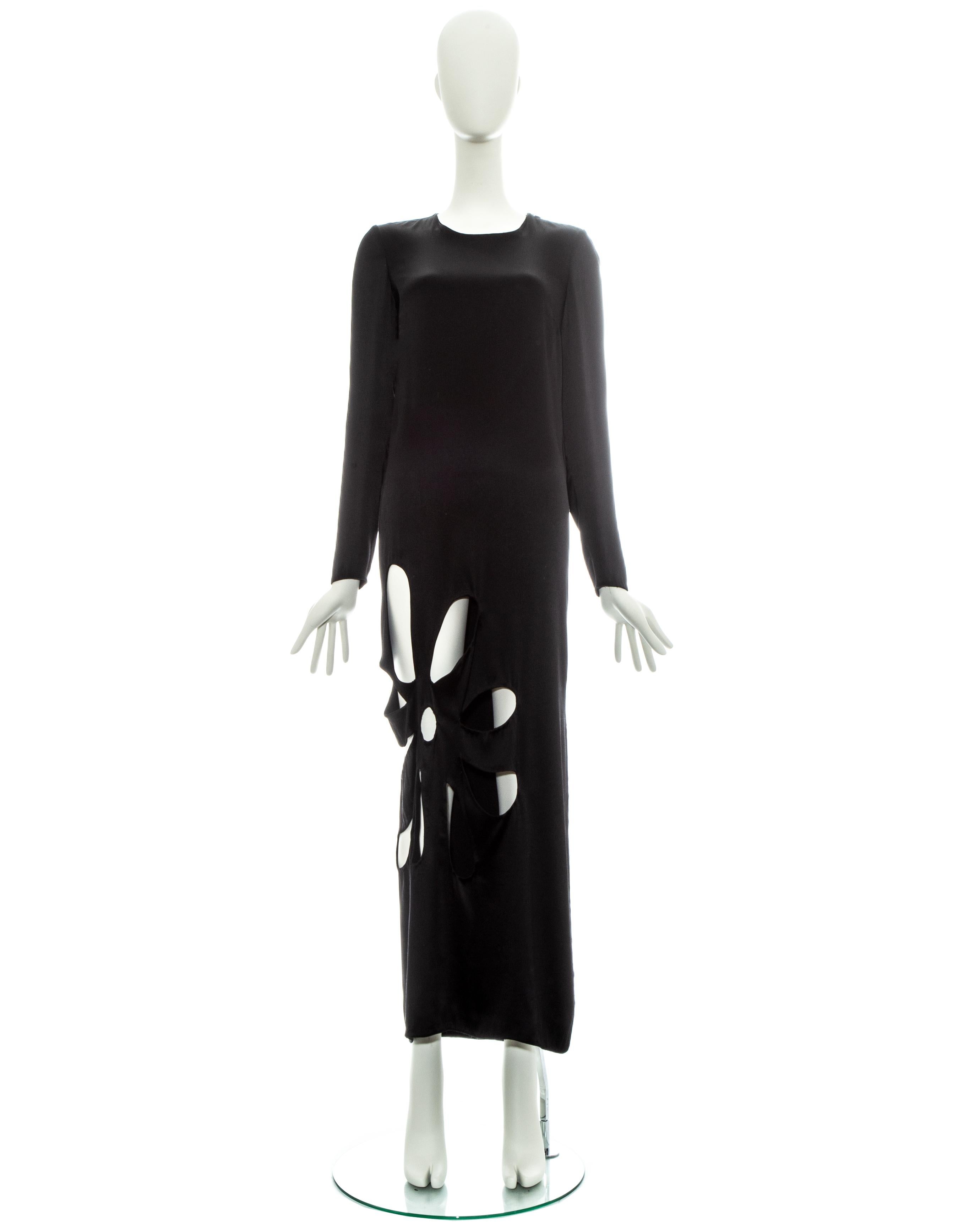 Gucci by Tom Ford black silk column dress with floral cut outs, ss 2002 For Sale 1