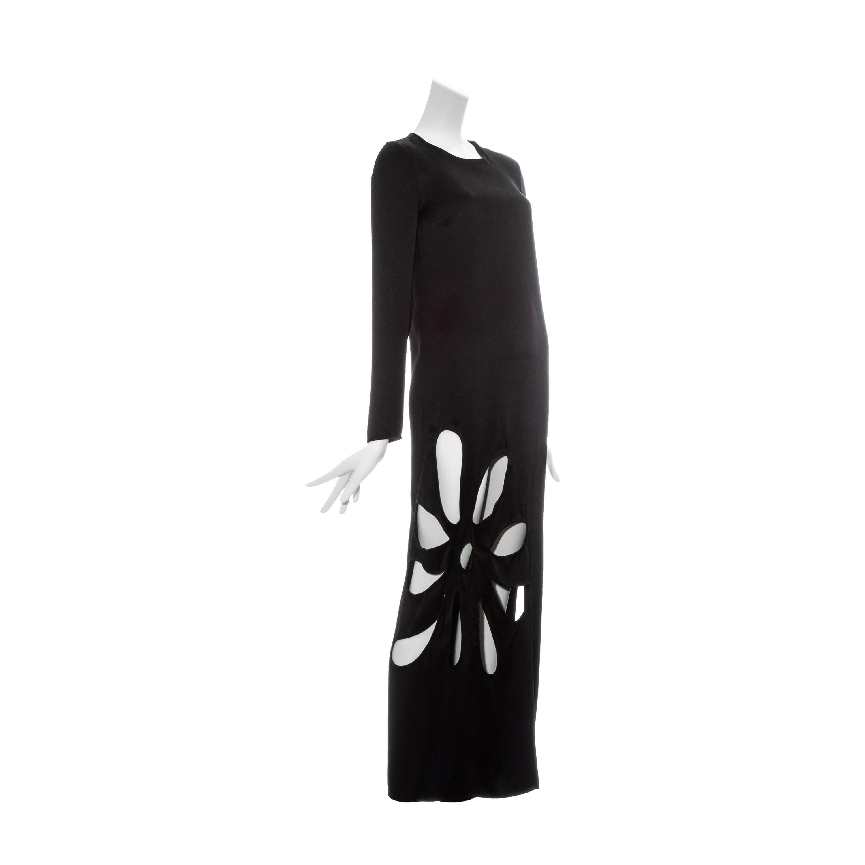 Gucci by Tom Ford black silk column dress with floral cut outs, ss 2002 For Sale