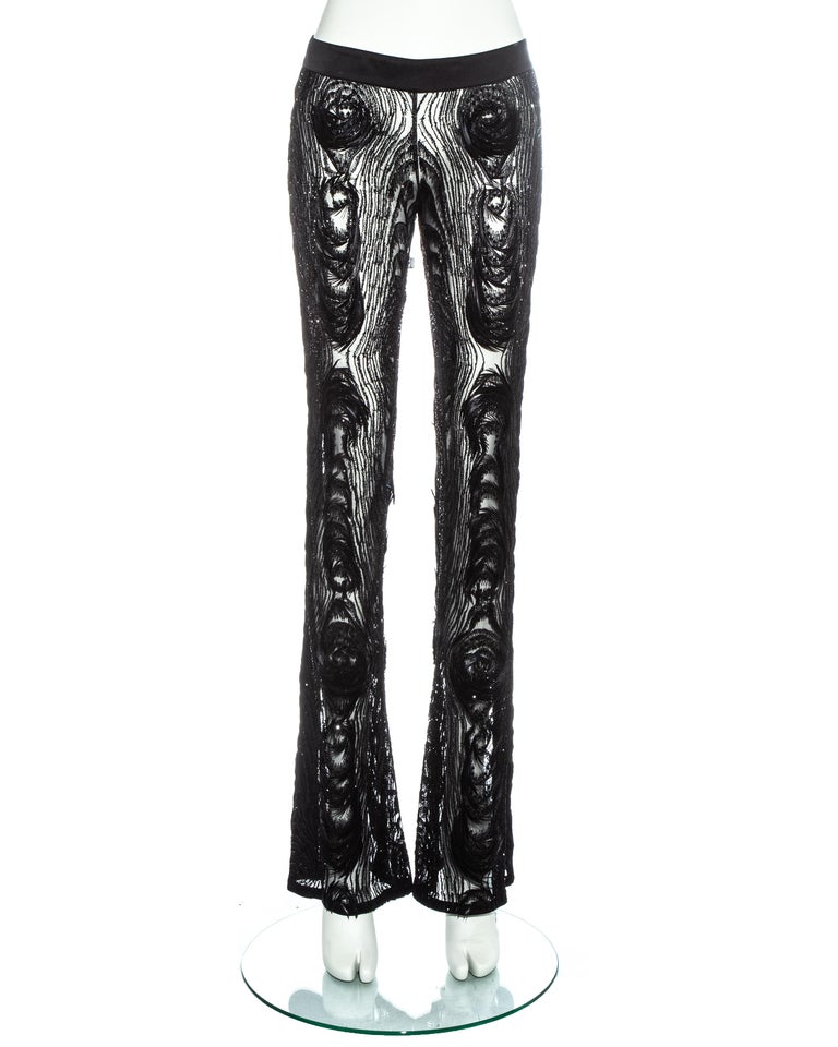 Gucci by Tom Ford black silk evening pants embellished with feathers ...