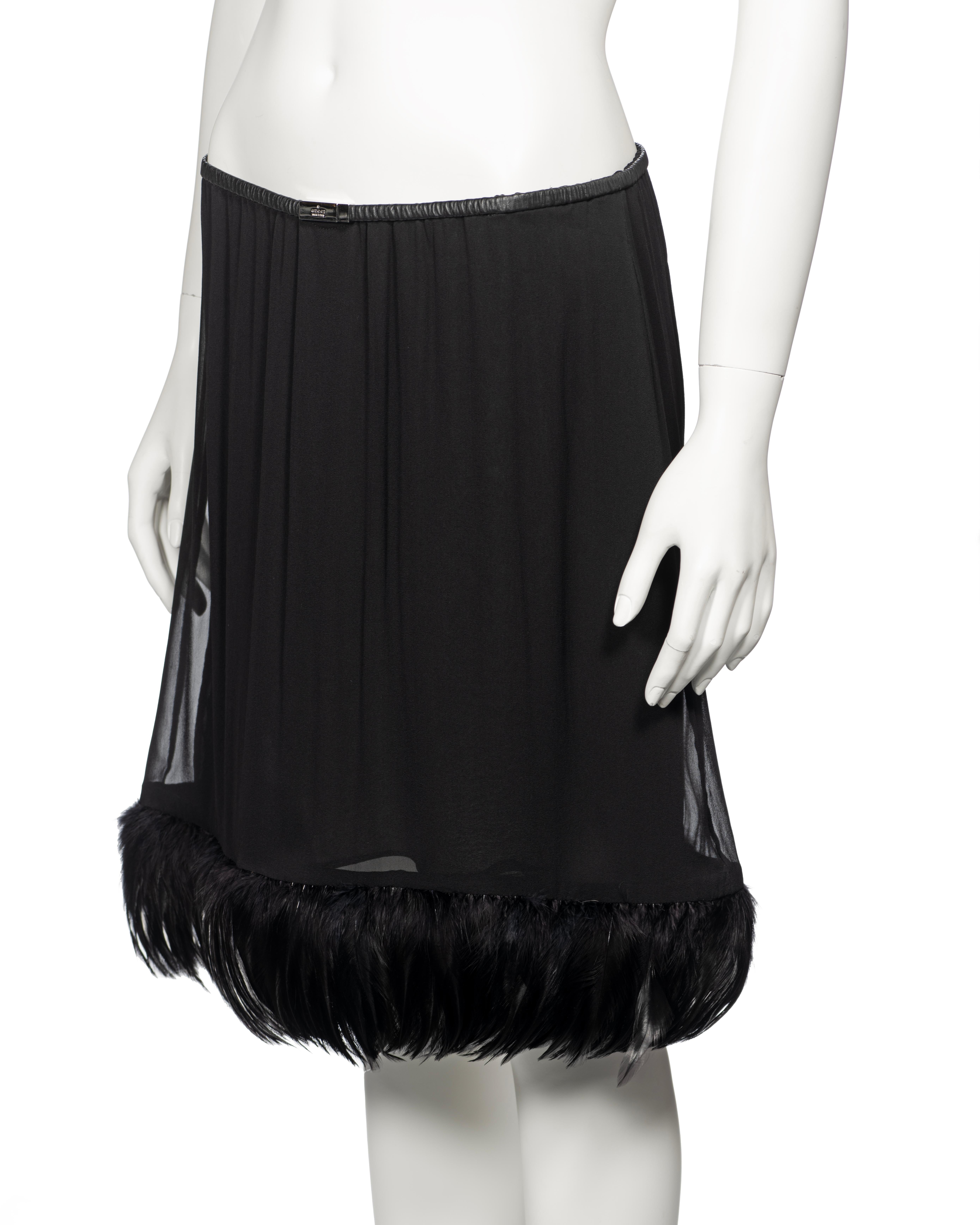 Gucci by Tom Ford Black Silk Evening Skirt With Feathers, ss 1999 For Sale 7