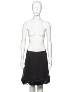 Gucci by Tom Ford Black Silk Evening Skirt With Feathers, ss 1999