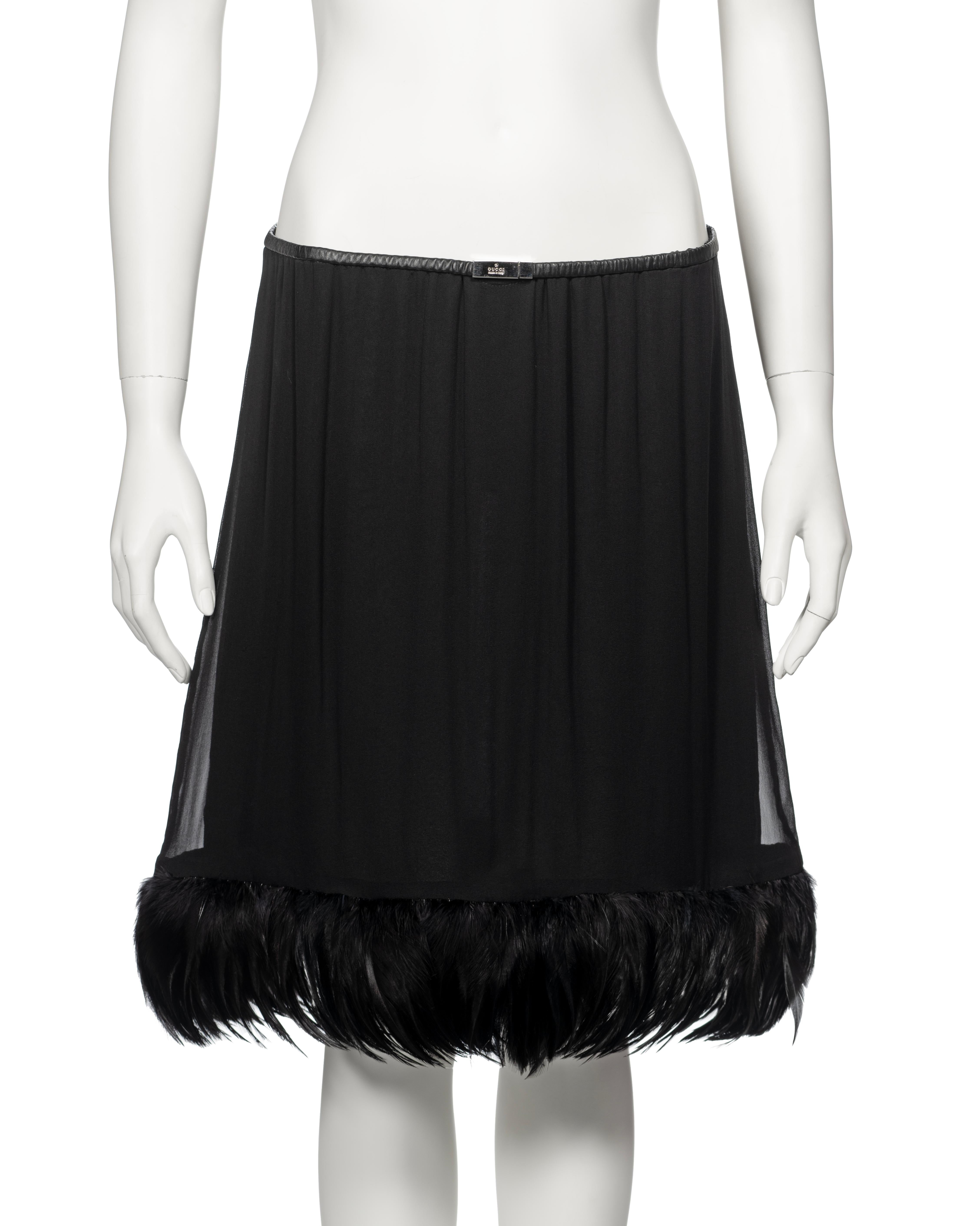 Women's Gucci by Tom Ford Black Silk Evening Skirt With Feathers, ss 1999 For Sale