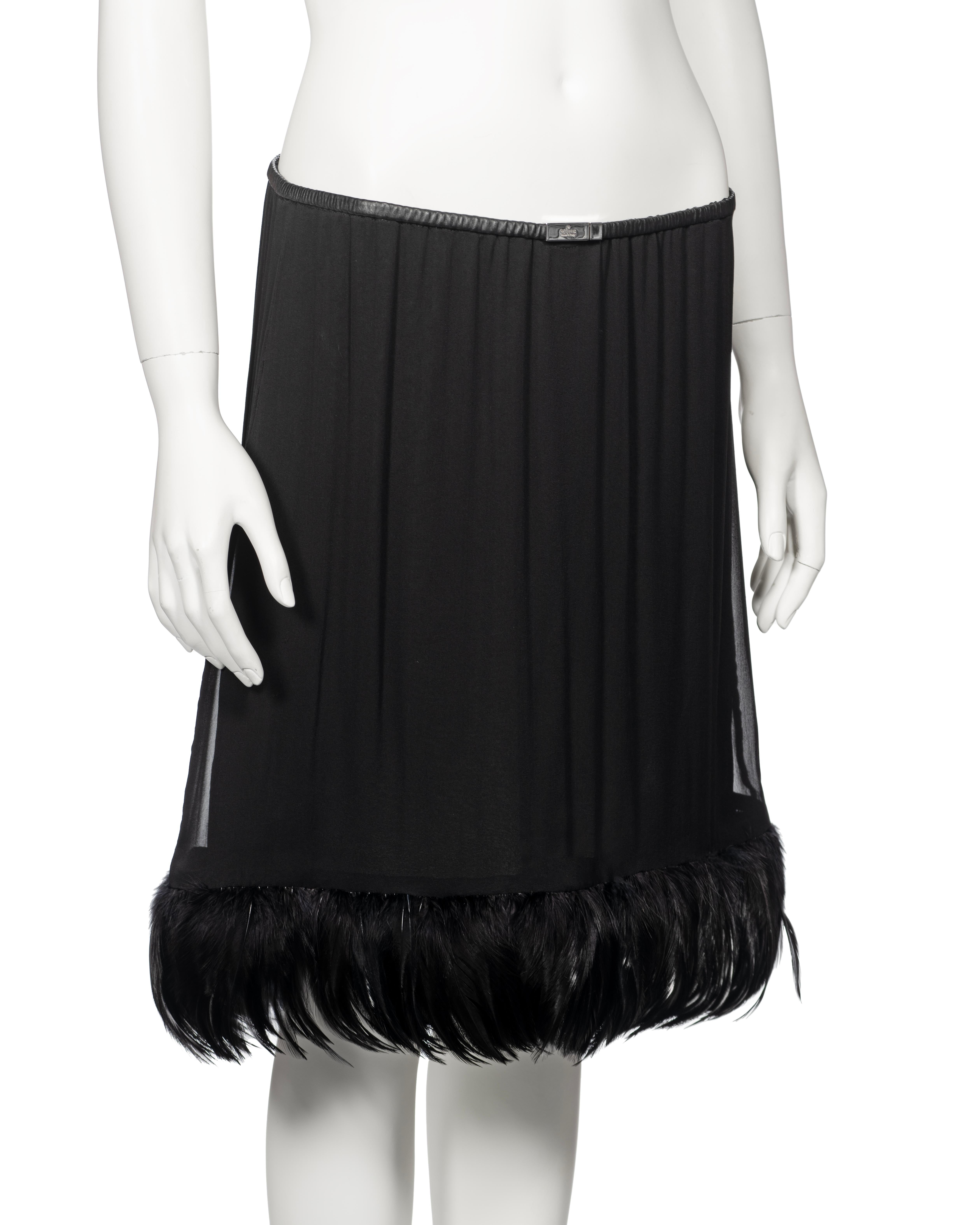Gucci by Tom Ford Black Silk Evening Skirt With Feathers, ss 1999 For Sale 3