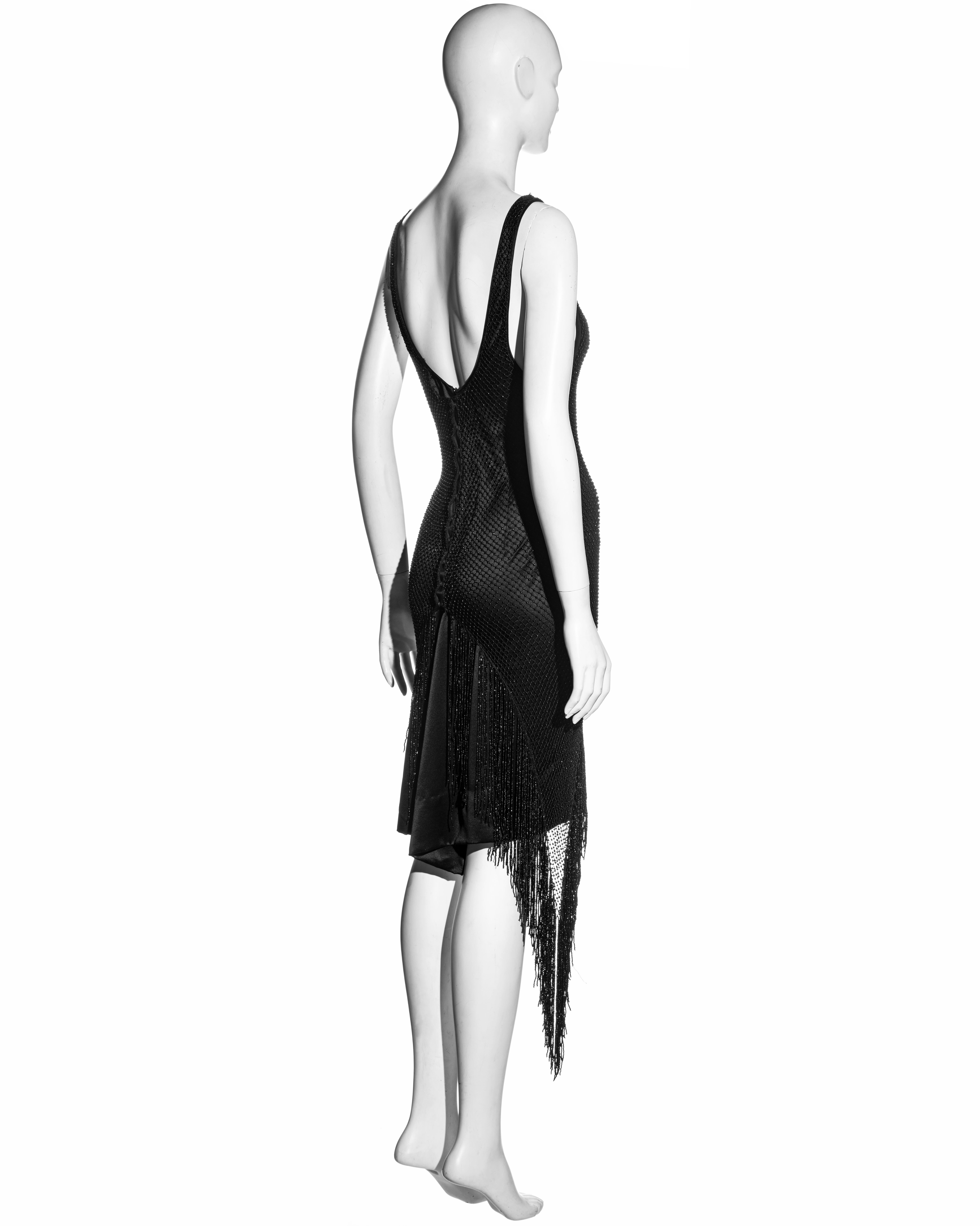 Gucci by Tom Ford black silk low plunge dress with beaded net overlay, fw 2002 For Sale 7