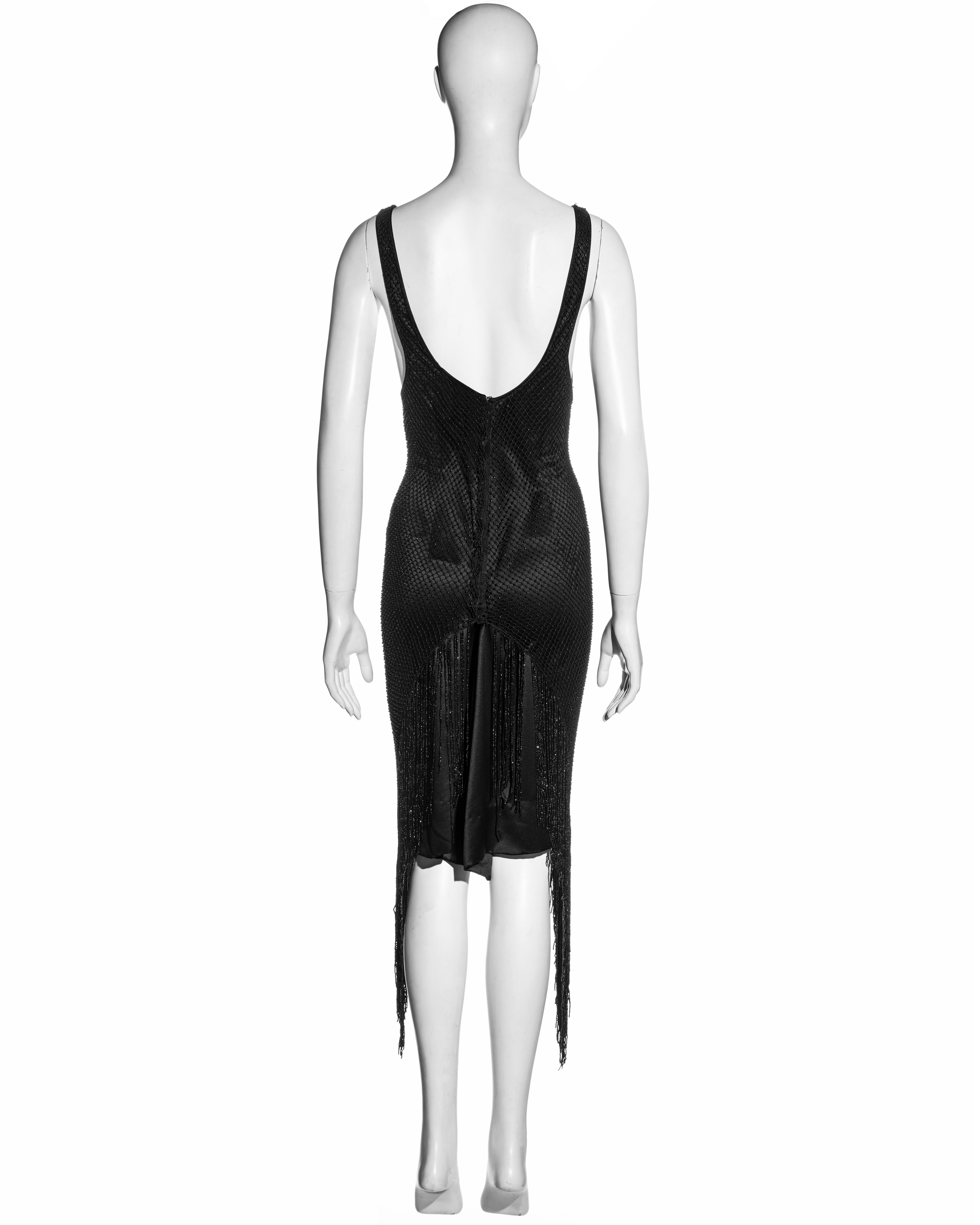 Gucci by Tom Ford black silk low plunge dress with beaded net overlay, fw 2002 For Sale 9