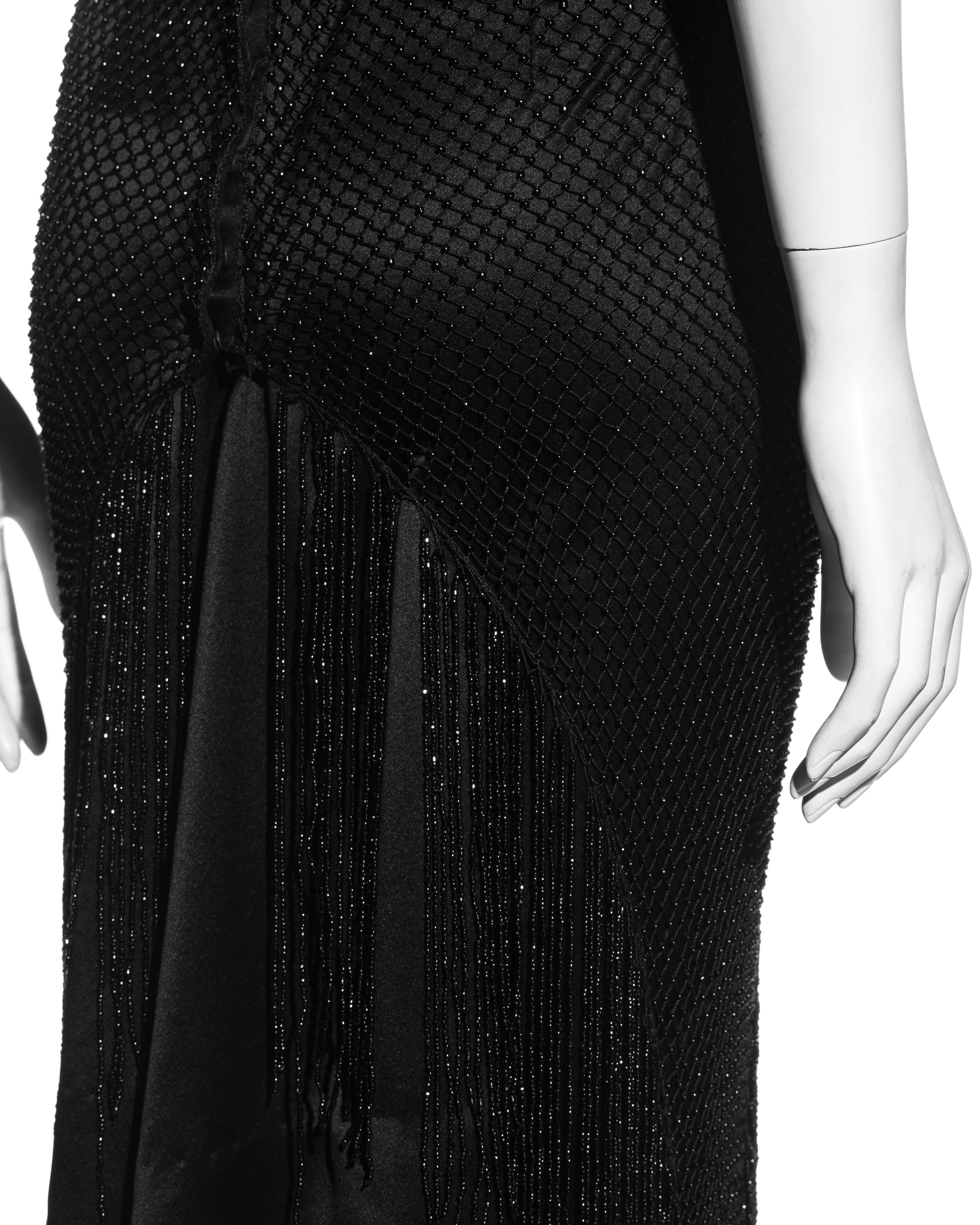Gucci by Tom Ford black silk low plunge dress with beaded net overlay, fw 2002 For Sale 10