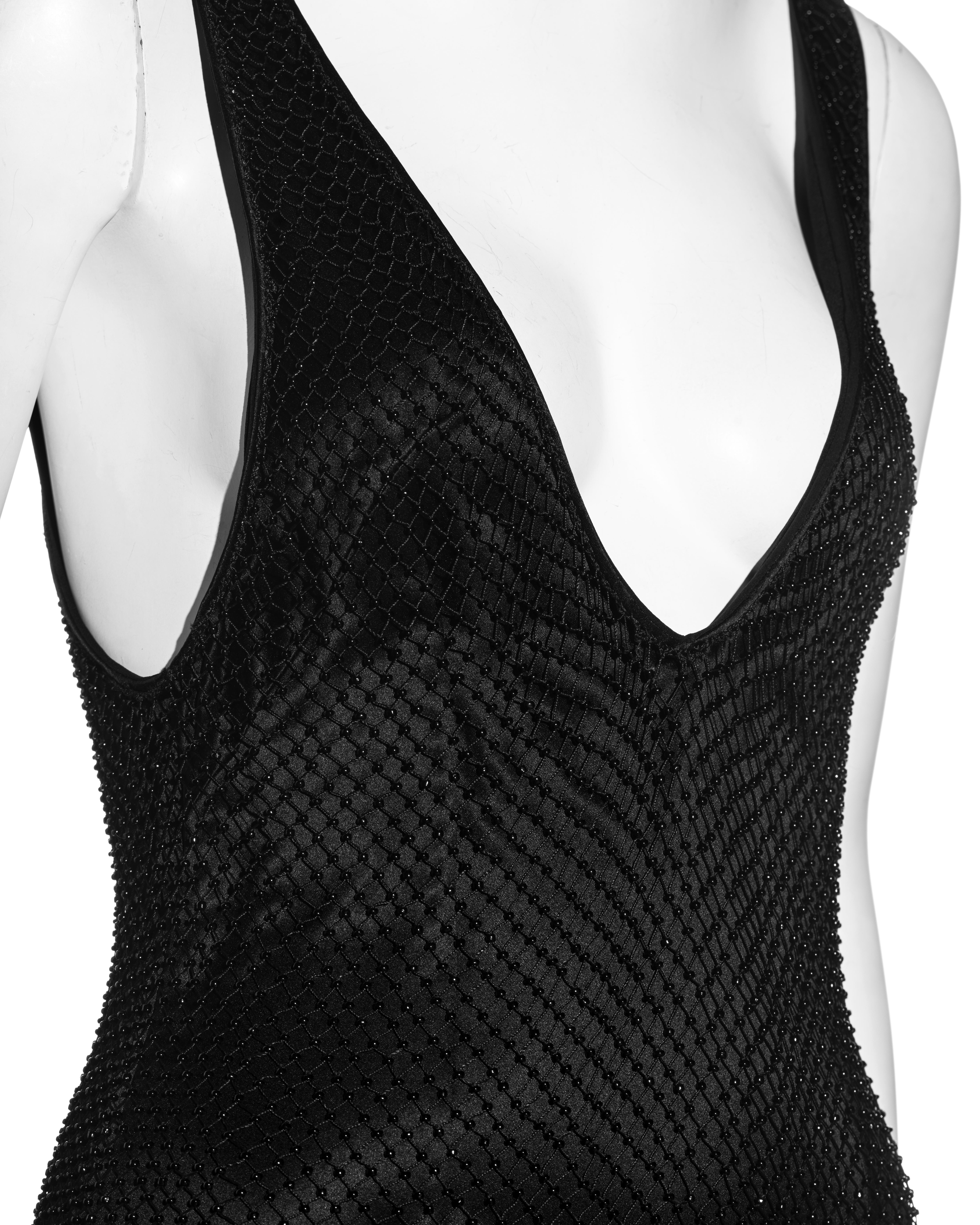 Gucci by Tom Ford black silk low plunge dress with beaded net overlay, fw 2002 In Excellent Condition In London, GB