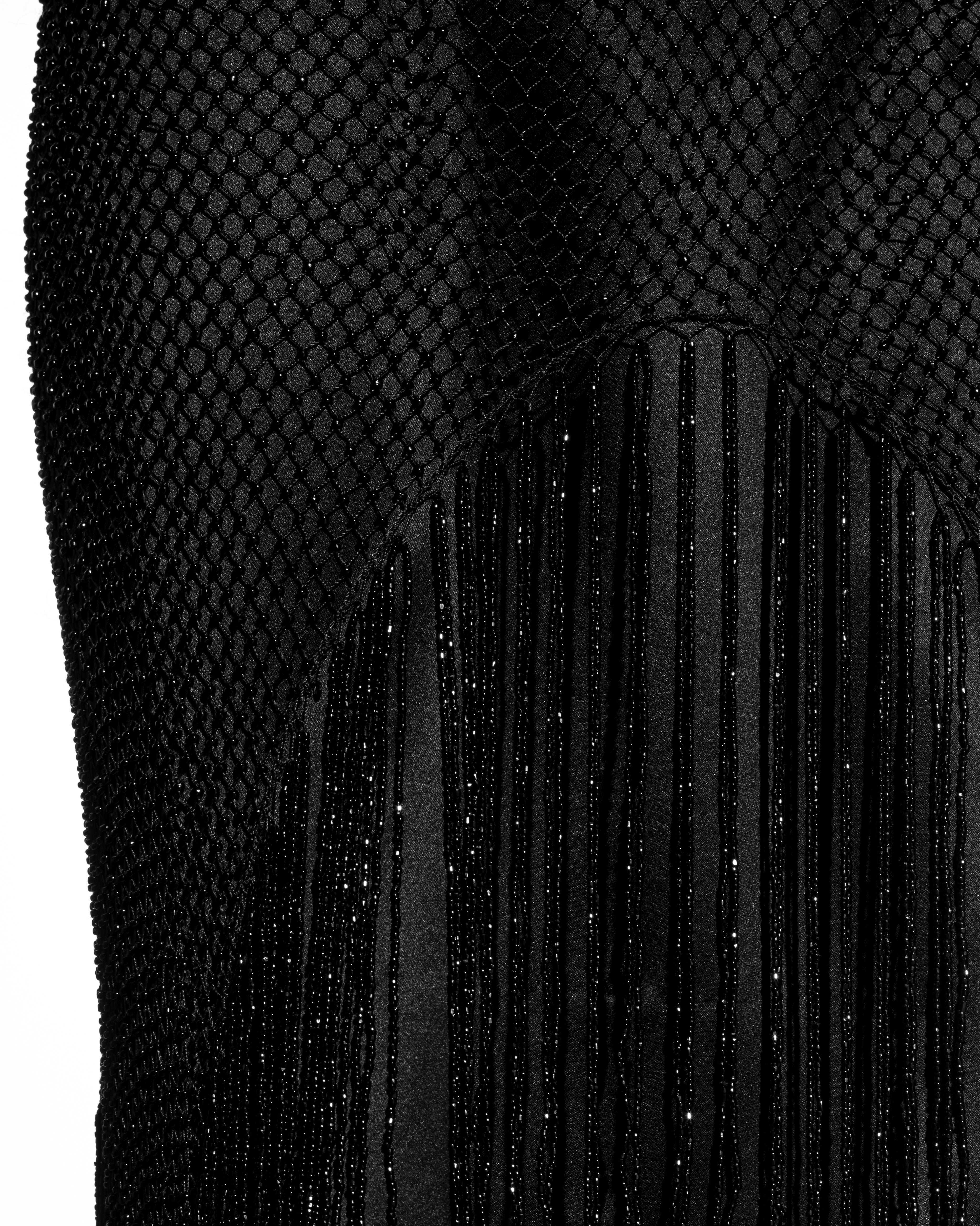 Gucci by Tom Ford black silk low plunge dress with beaded net overlay, fw 2002 For Sale 3