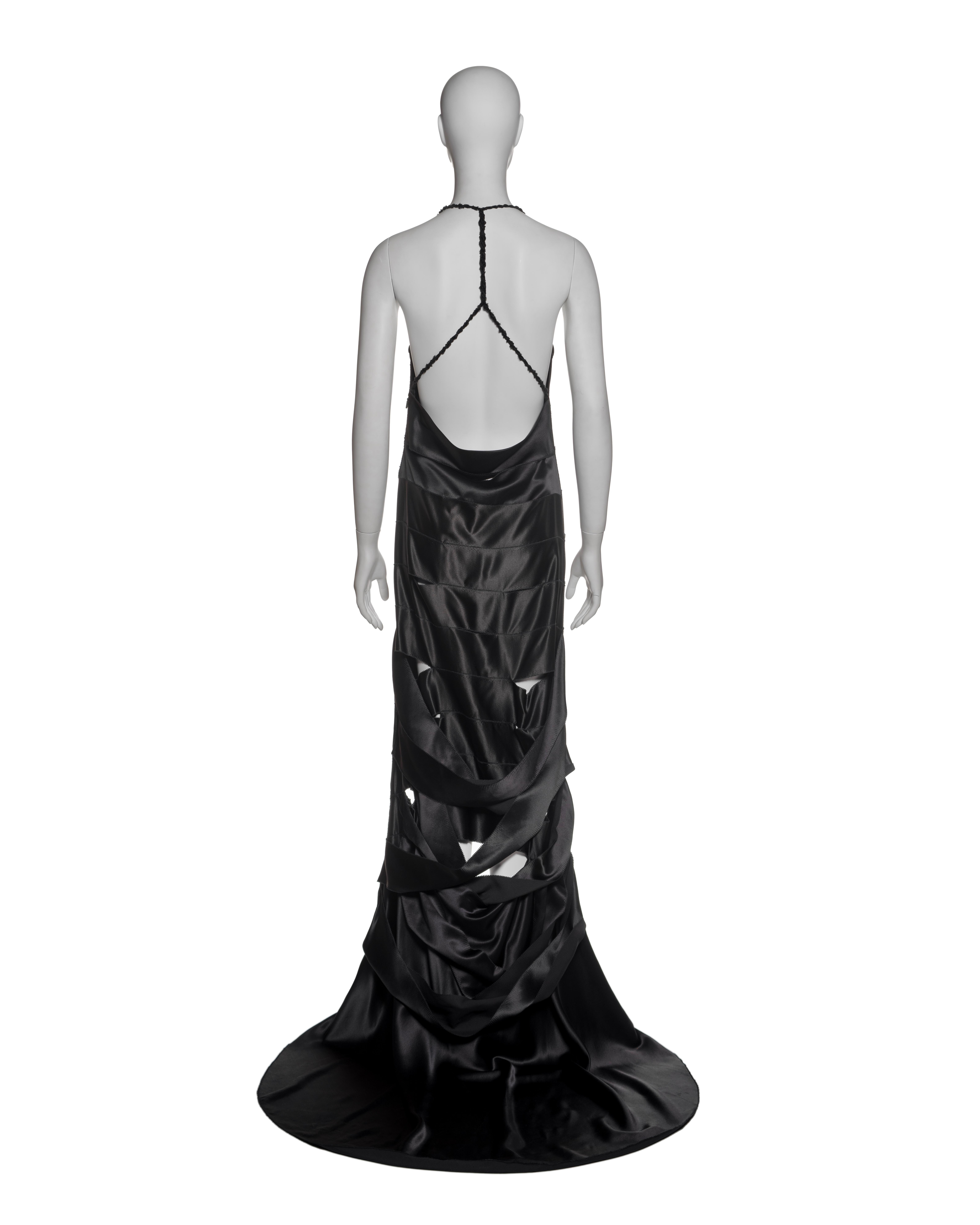 Gucci by Tom Ford Black Silk Ribbon Cut-Out Evening Dress with Train, FW 2002 For Sale 6