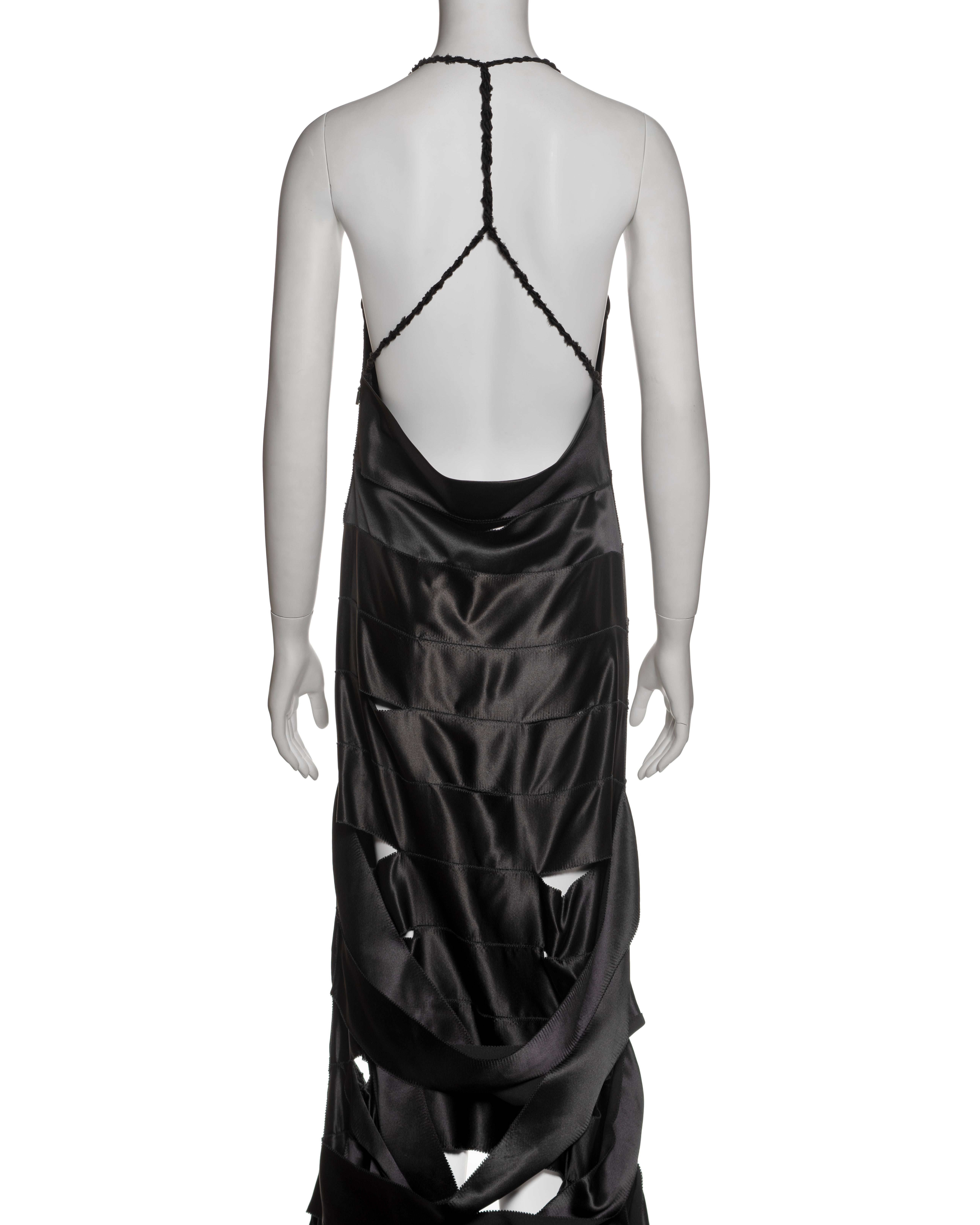 Gucci by Tom Ford Black Silk Ribbon Cut-Out Evening Dress with Train, FW 2002 For Sale 7