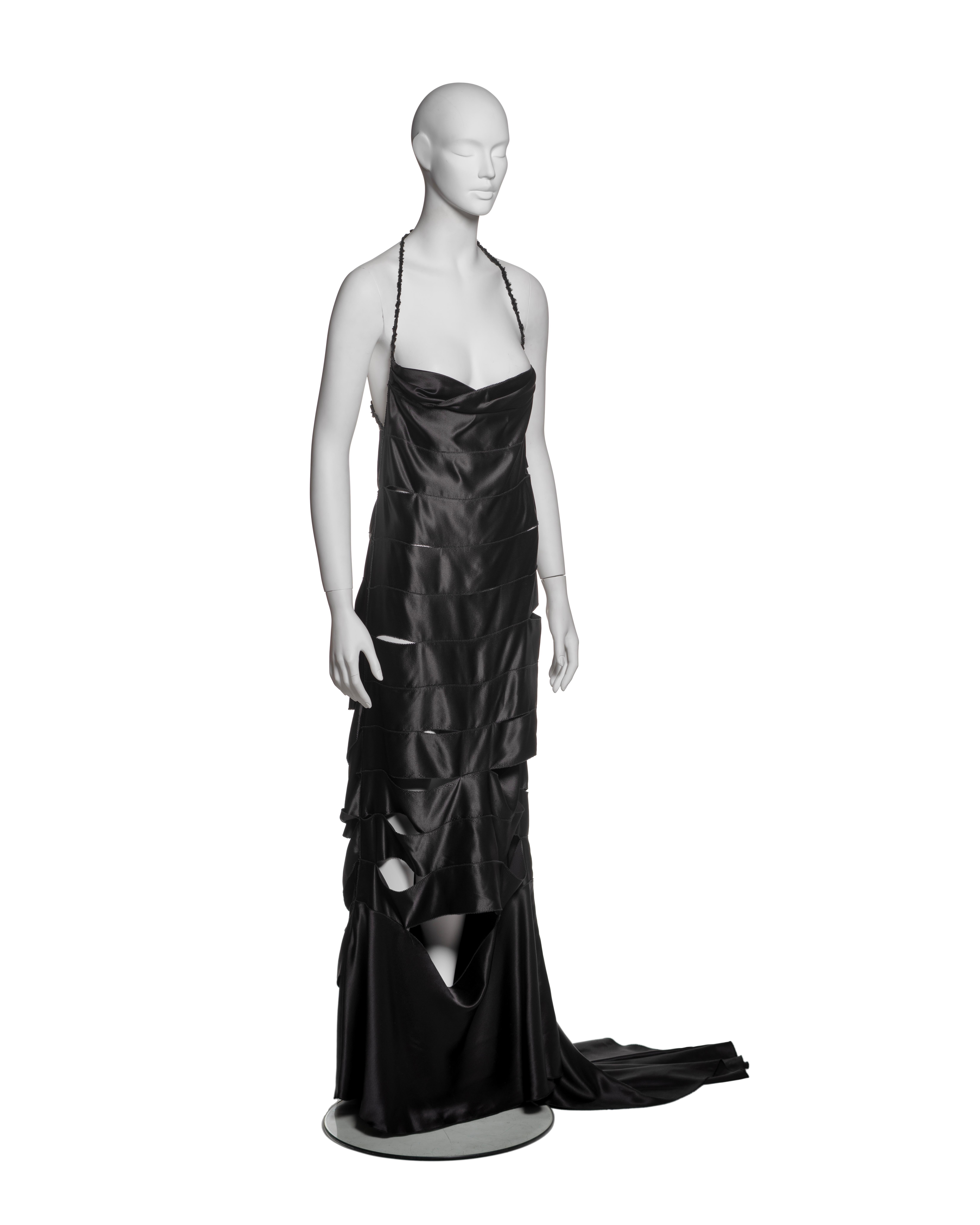 Gucci by Tom Ford Black Silk Ribbon Cut-Out Evening Dress with Train, FW 2002 For Sale 8
