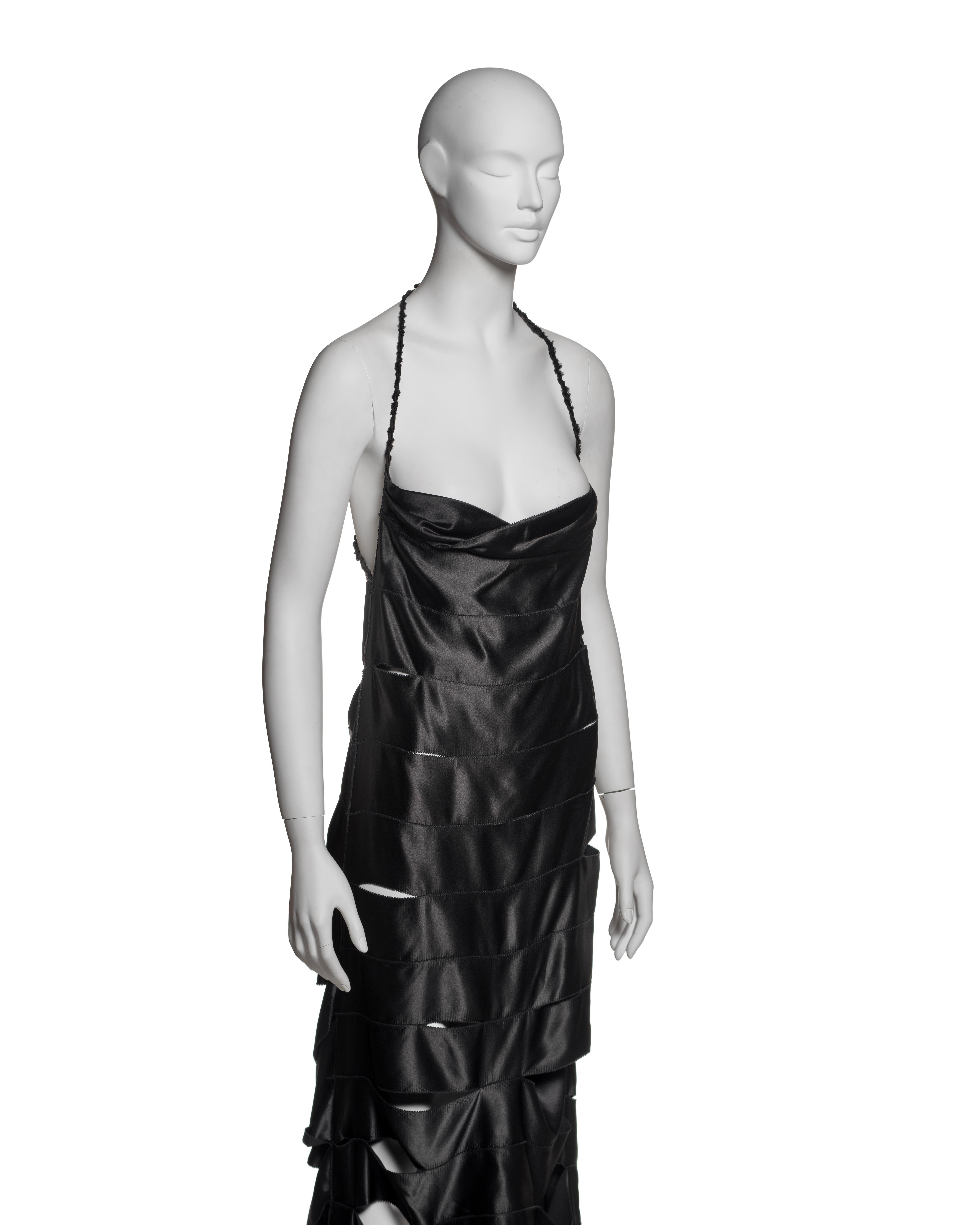 Gucci by Tom Ford Black Silk Ribbon Cut-Out Evening Dress with Train, FW 2002 For Sale 9