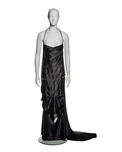 Gucci by Tom Ford Black Silk Ribbon Cut-Out Evening Dress with Train, FW 2002