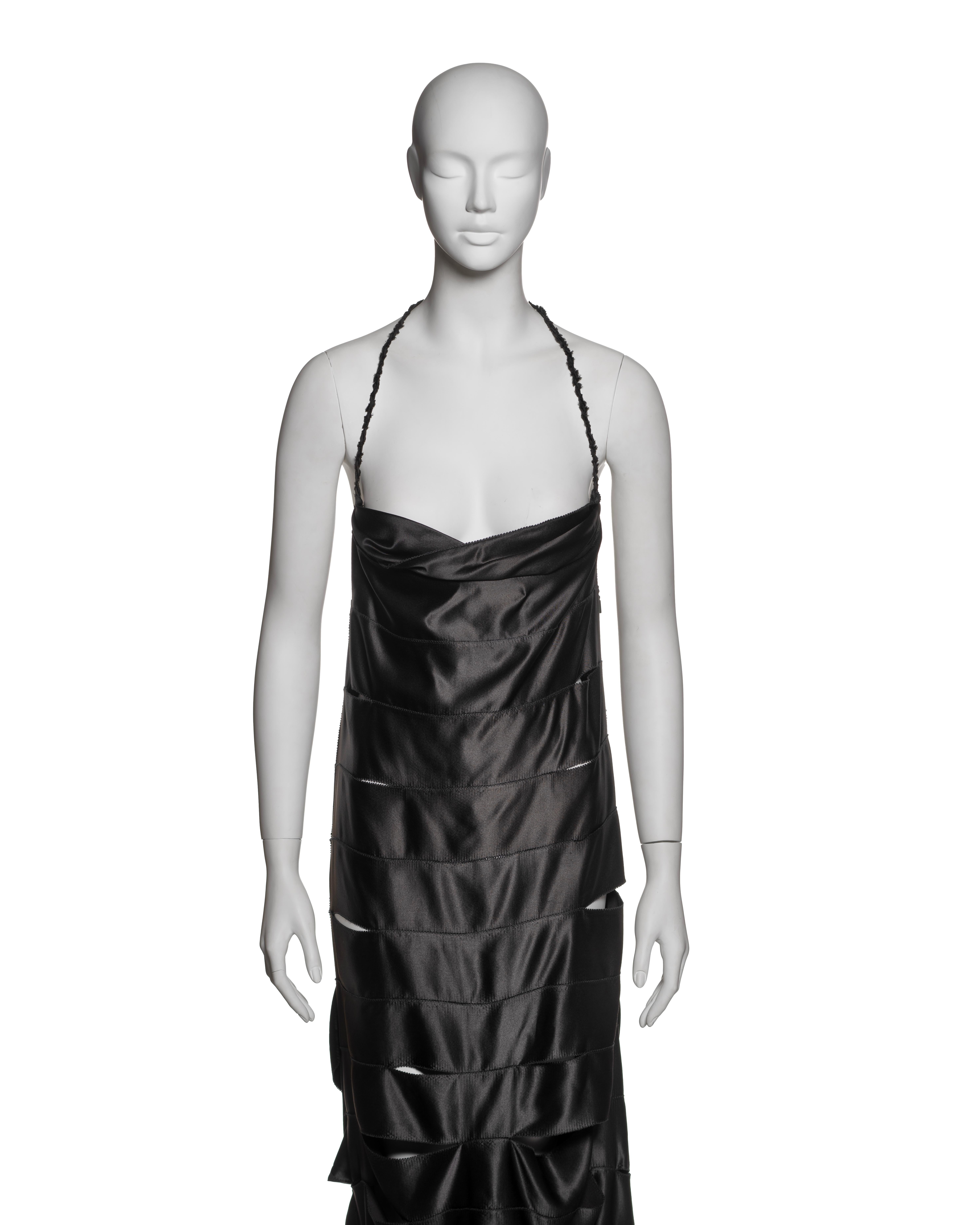 Women's Gucci by Tom Ford Black Silk Ribbon Cut-Out Evening Dress with Train, FW 2002 For Sale