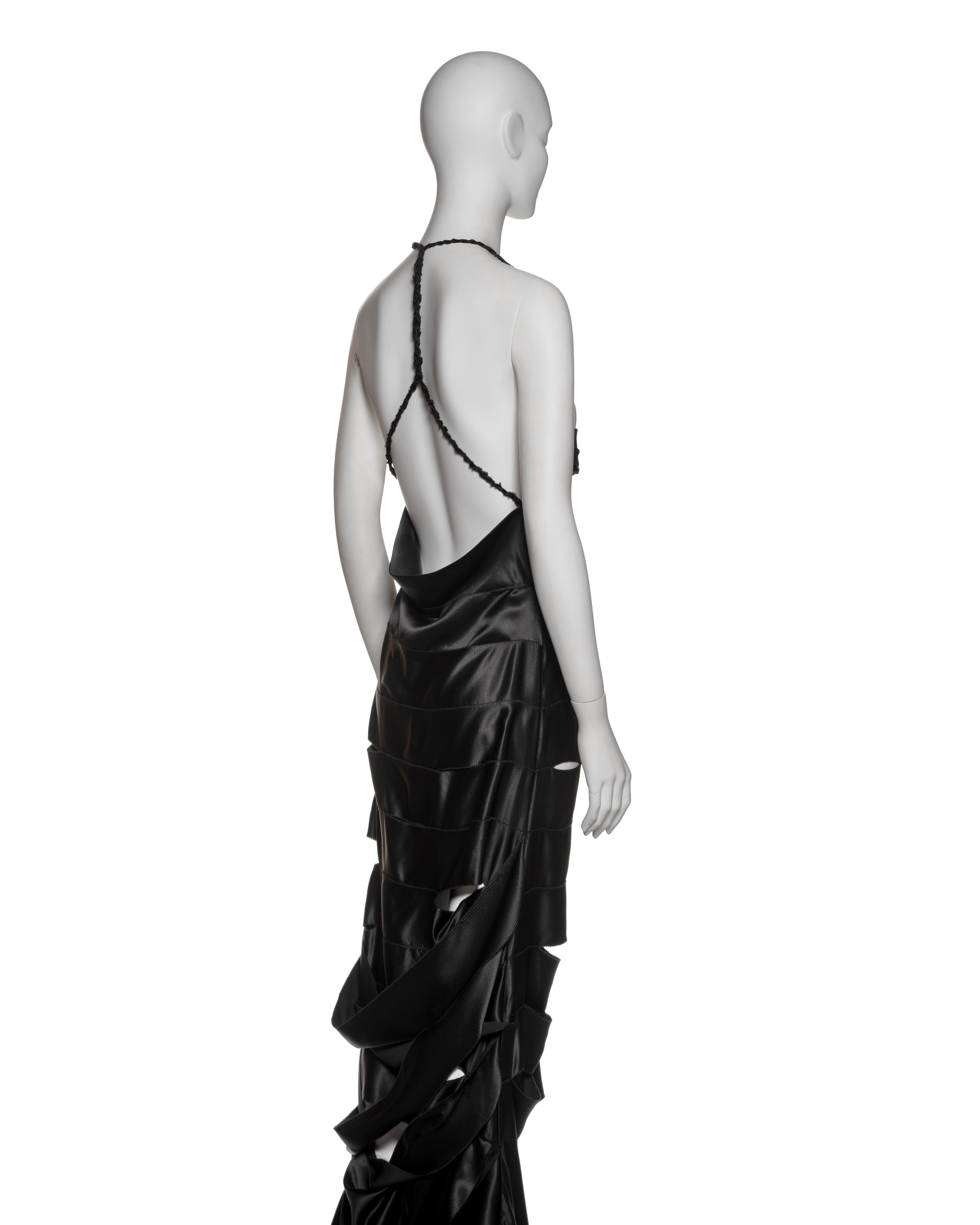 Gucci by Tom Ford Black Silk Ribbon Cut-Out Evening Dress with Train, FW 2002 For Sale 1