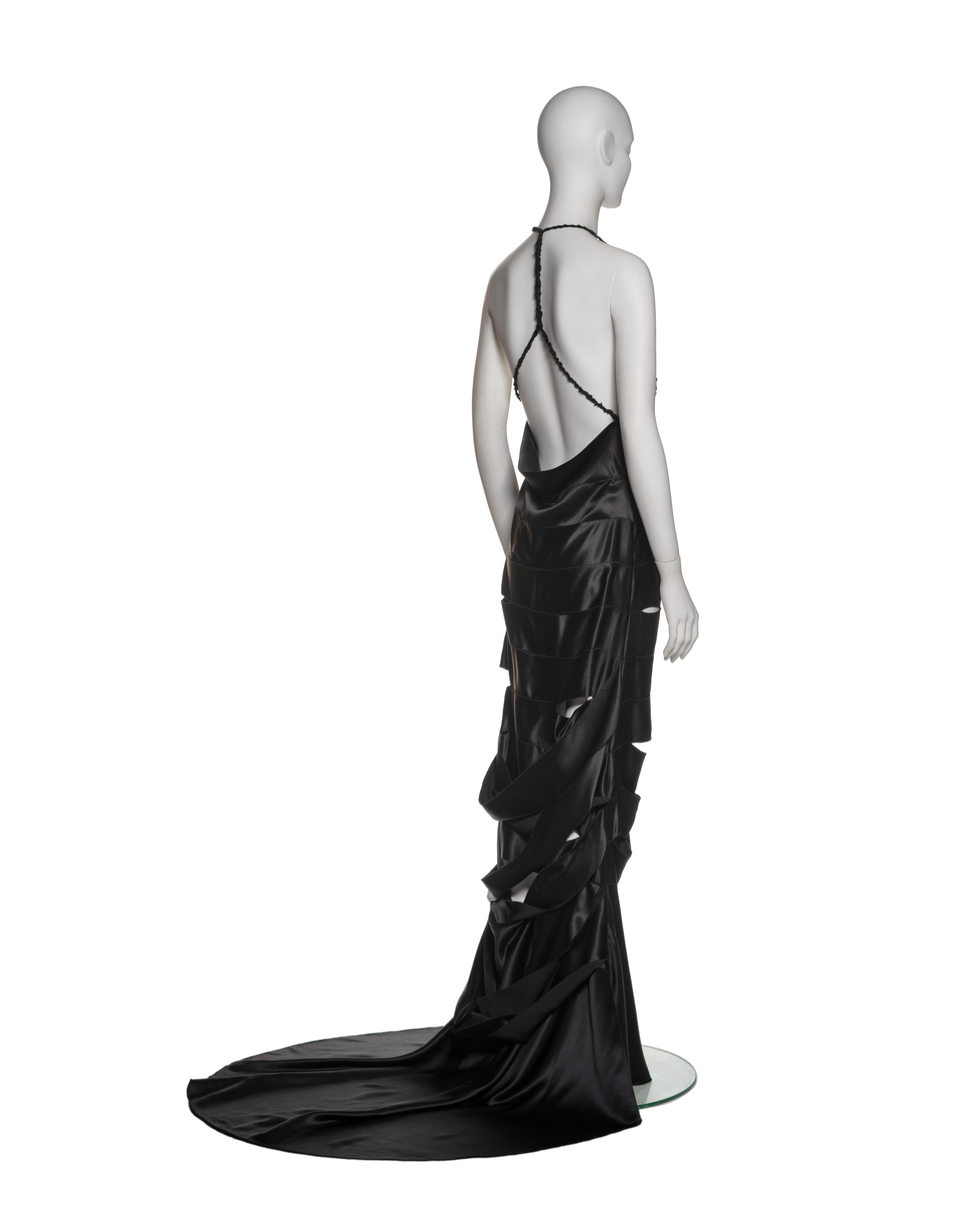 Gucci by Tom Ford Black Silk Ribbon Cut-Out Evening Dress with Train, FW 2002 For Sale 2