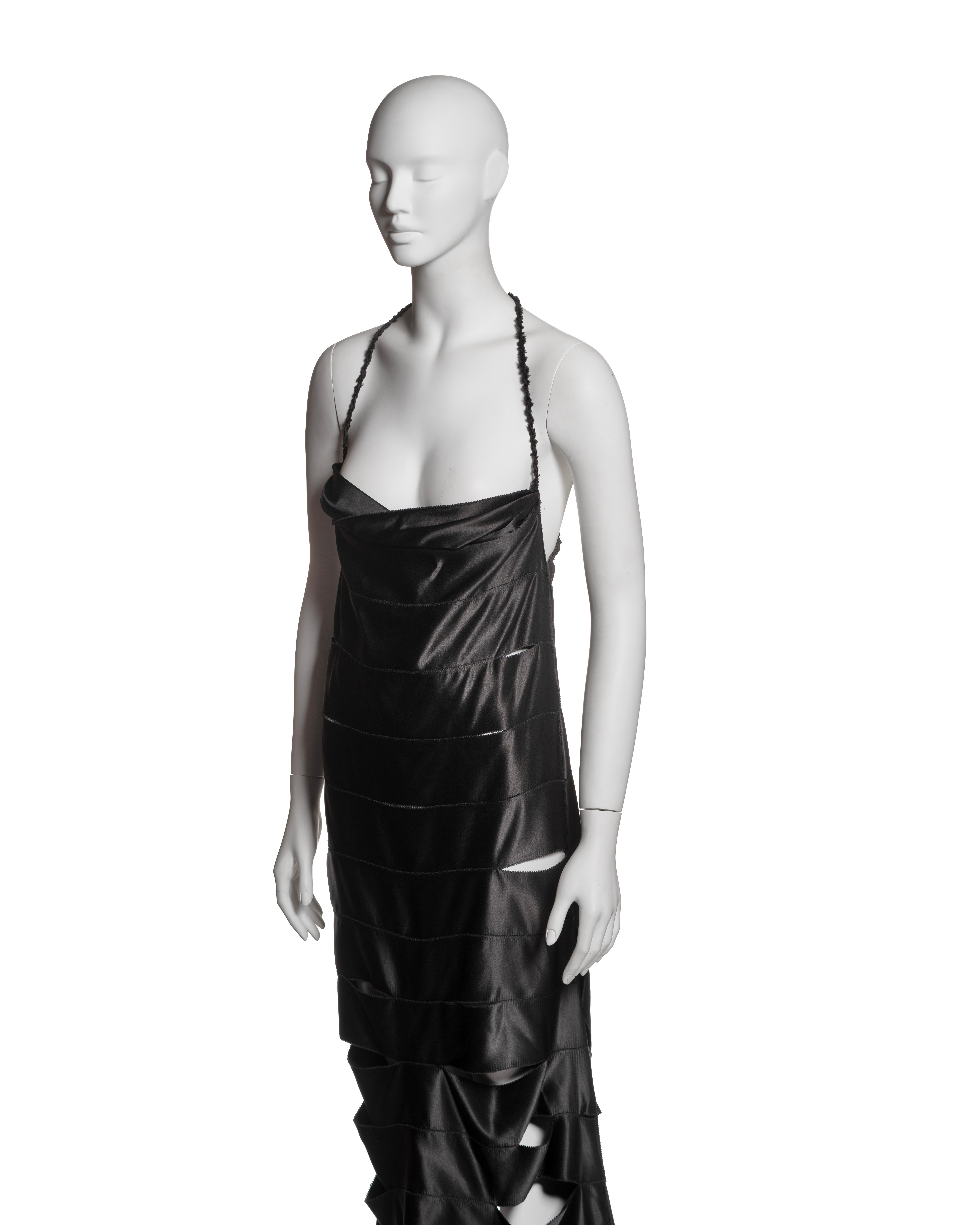 Gucci by Tom Ford Black Silk Ribbon Cut-Out Evening Dress with Train, FW 2002 For Sale 4