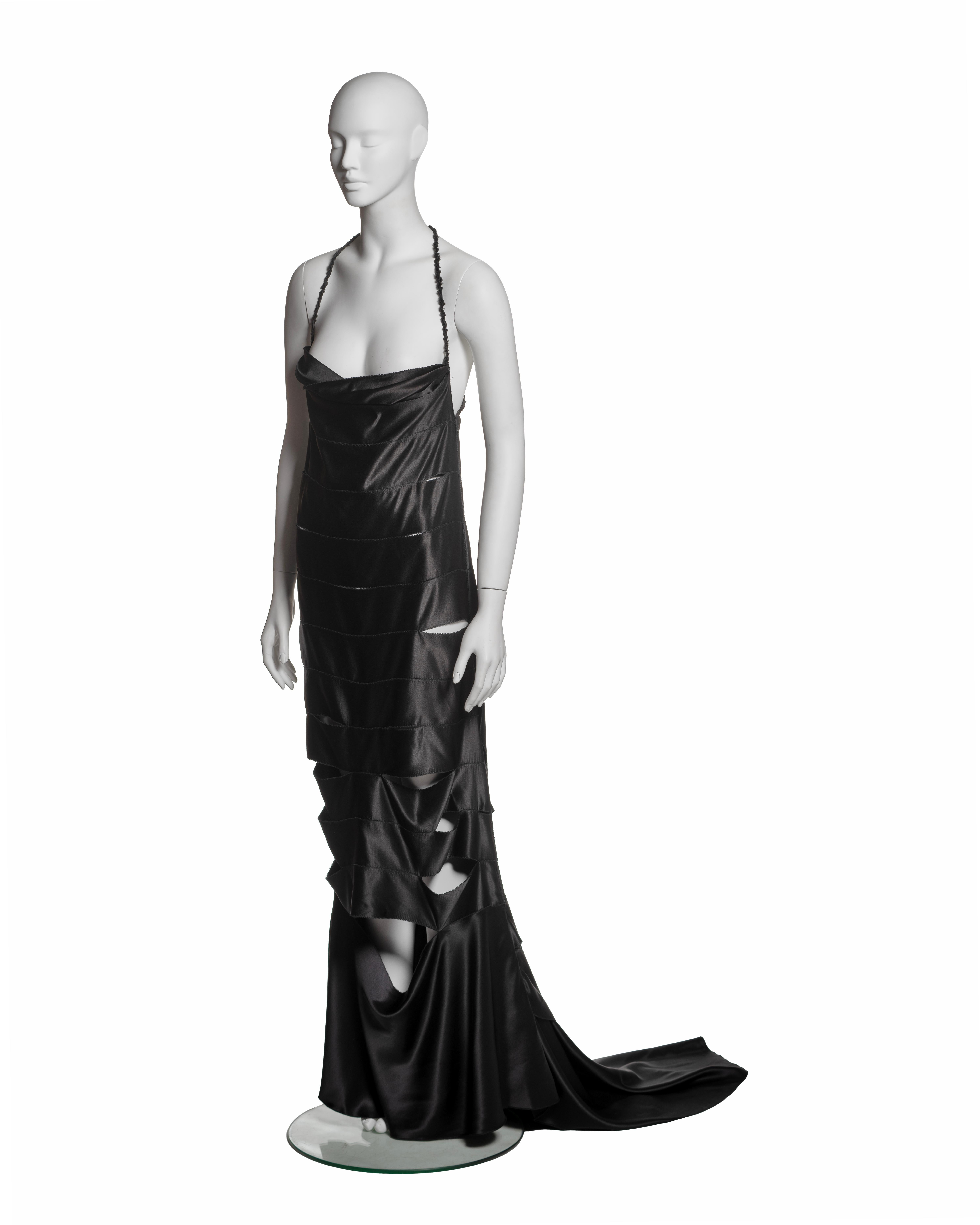 Gucci by Tom Ford Black Silk Ribbon Cut-Out Evening Dress with Train, FW 2002 For Sale 5