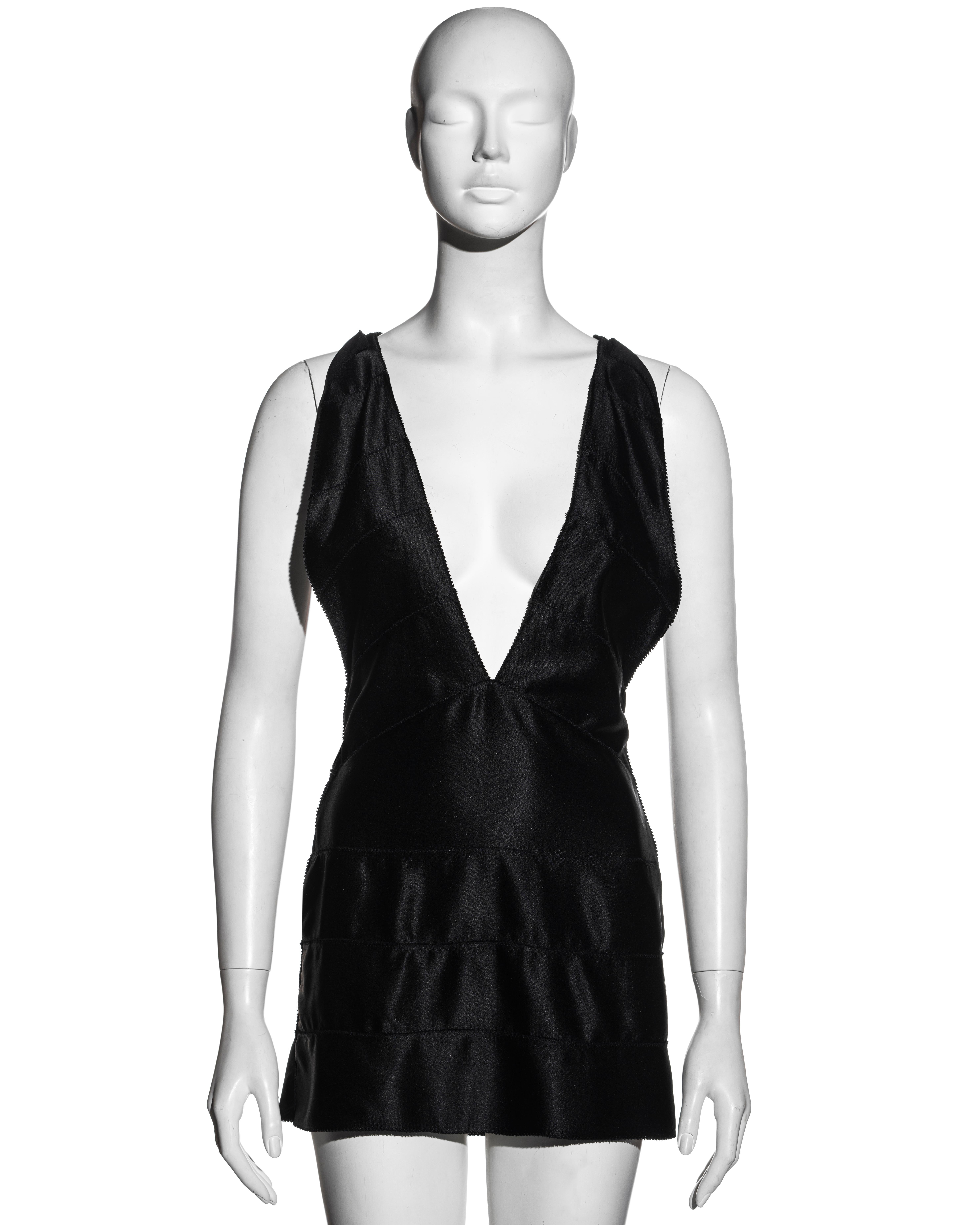 Gucci by Tom Ford black silk ribbon plunge neck mini dress, fw 2002 3