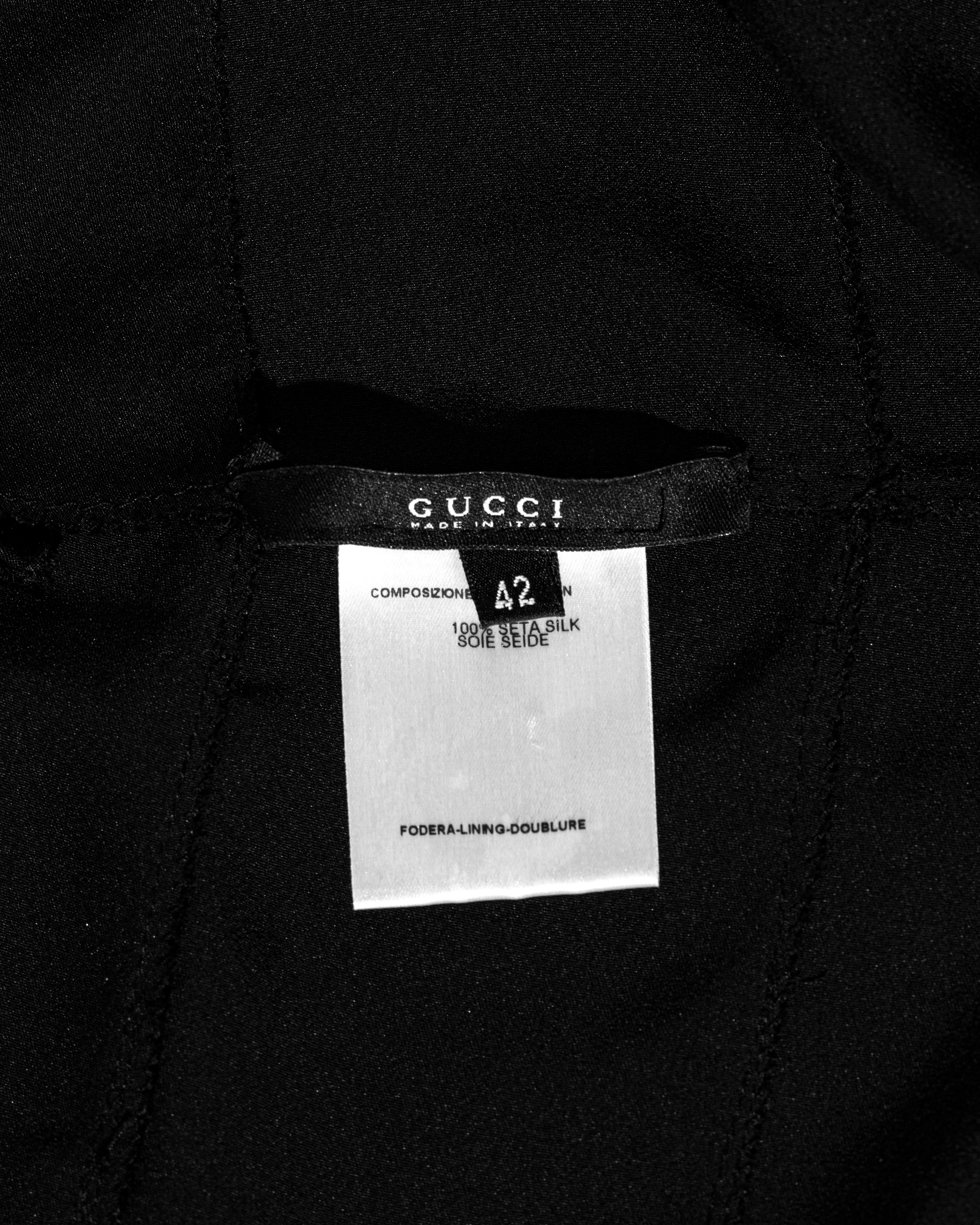 Gucci by Tom Ford black silk ribbon plunge neck mini dress, fw 2002 4
