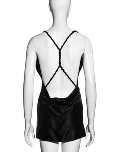 Gucci by Tom Ford black silk ribbon plunge neck mini dress, fw 2002