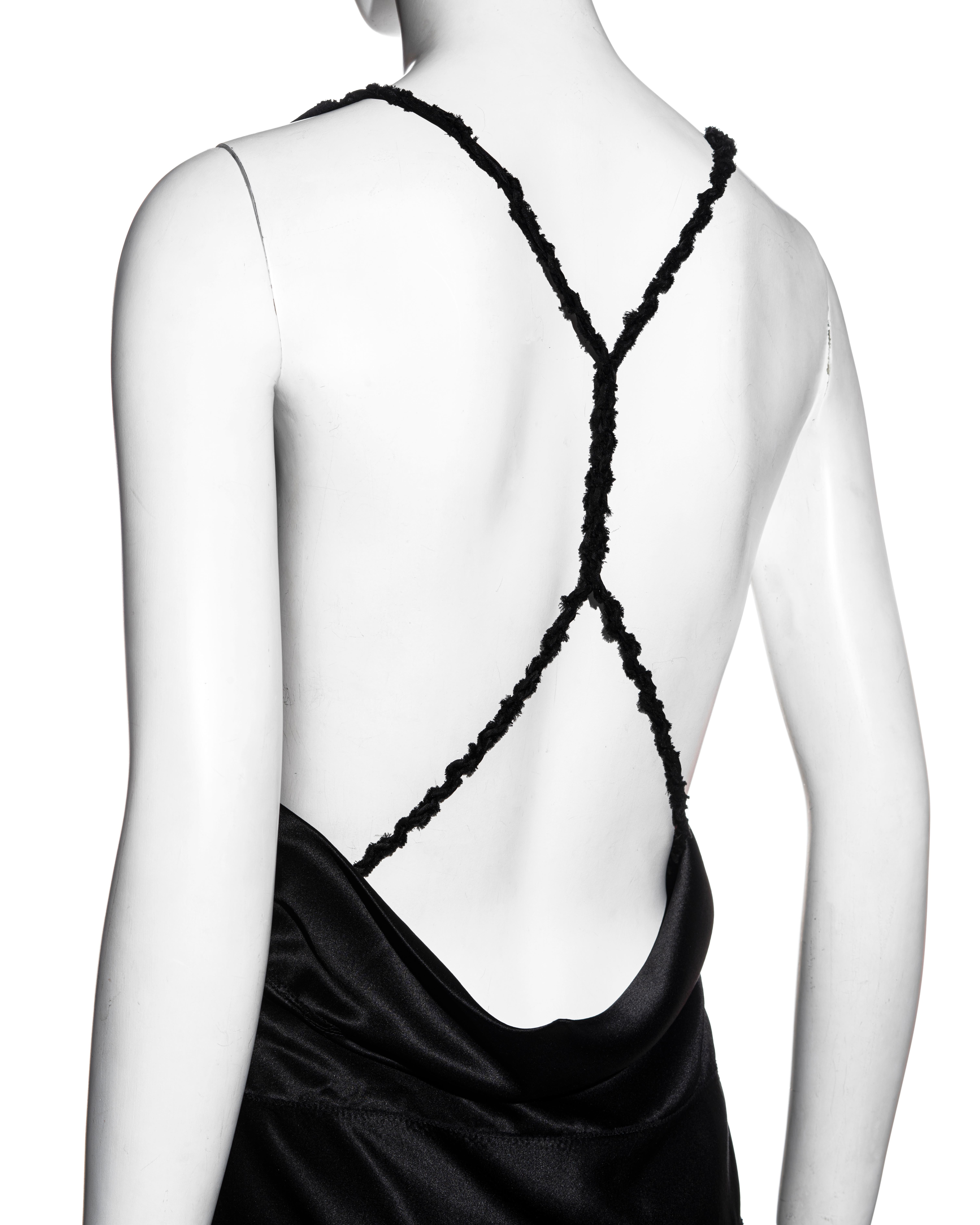 Women's Gucci by Tom Ford black silk ribbon plunge neck mini dress, fw 2002