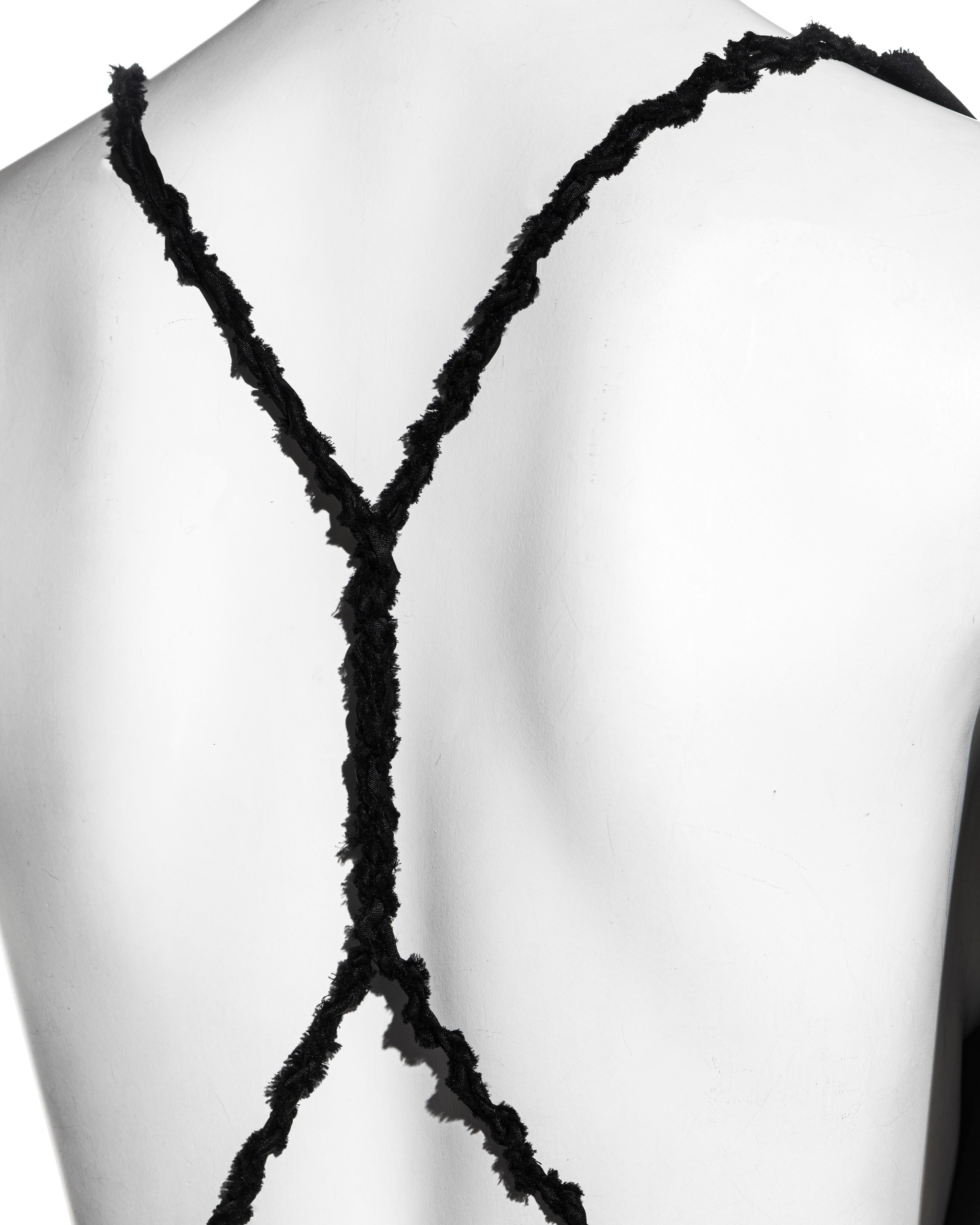 Gucci by Tom Ford black silk ribbon plunge neck mini dress, fw 2002 2