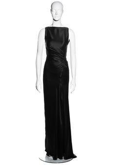 Gucci by Tom Ford black silk ruched evening dress with leg slit, fw 1999