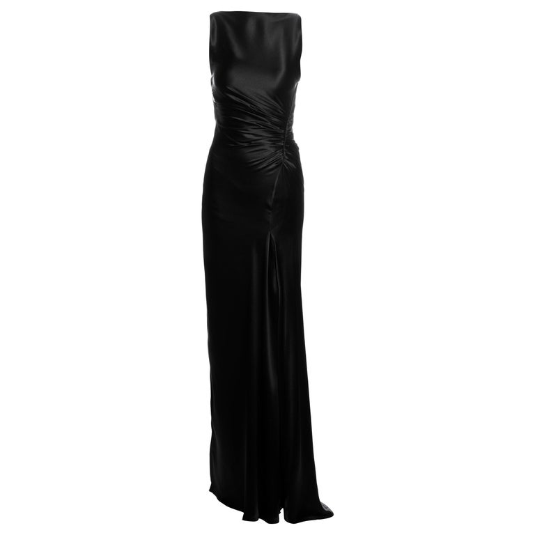 Gucci by Tom Ford black silk ruched evening dress with leg slit, fw ...