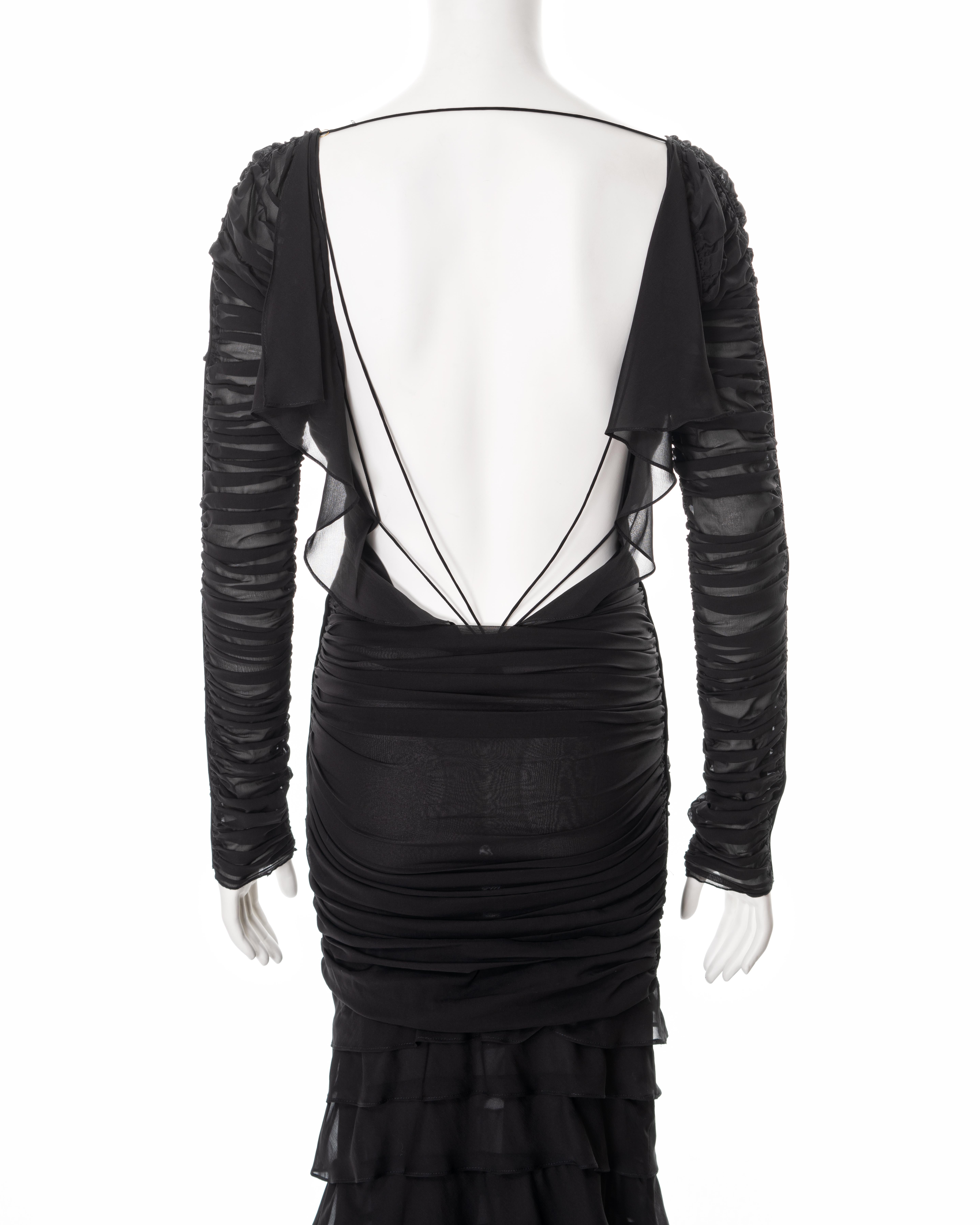 Gucci by Tom Ford black silk ruched evening dress with tired skirt, ss 2003 For Sale 5