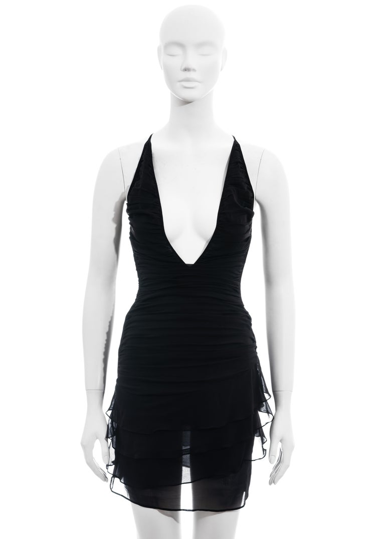 Gucci by Tom Ford black silk ruched mini dress, ss 2003 at 1stDibs