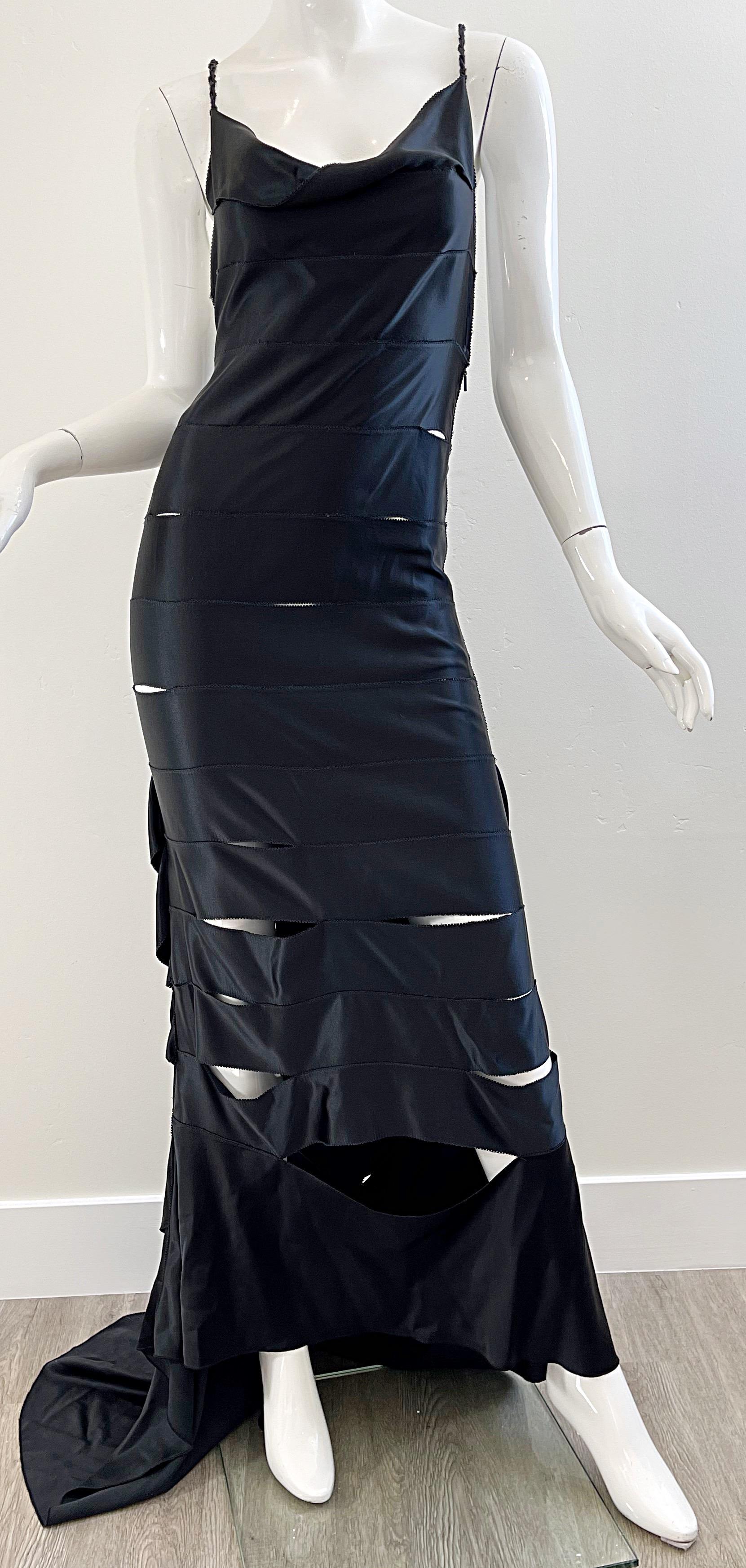Gucci by Tom Ford Black F/W 2002 Silk Sz 40 Cut Out Vintage Racerback Gown Dress 5