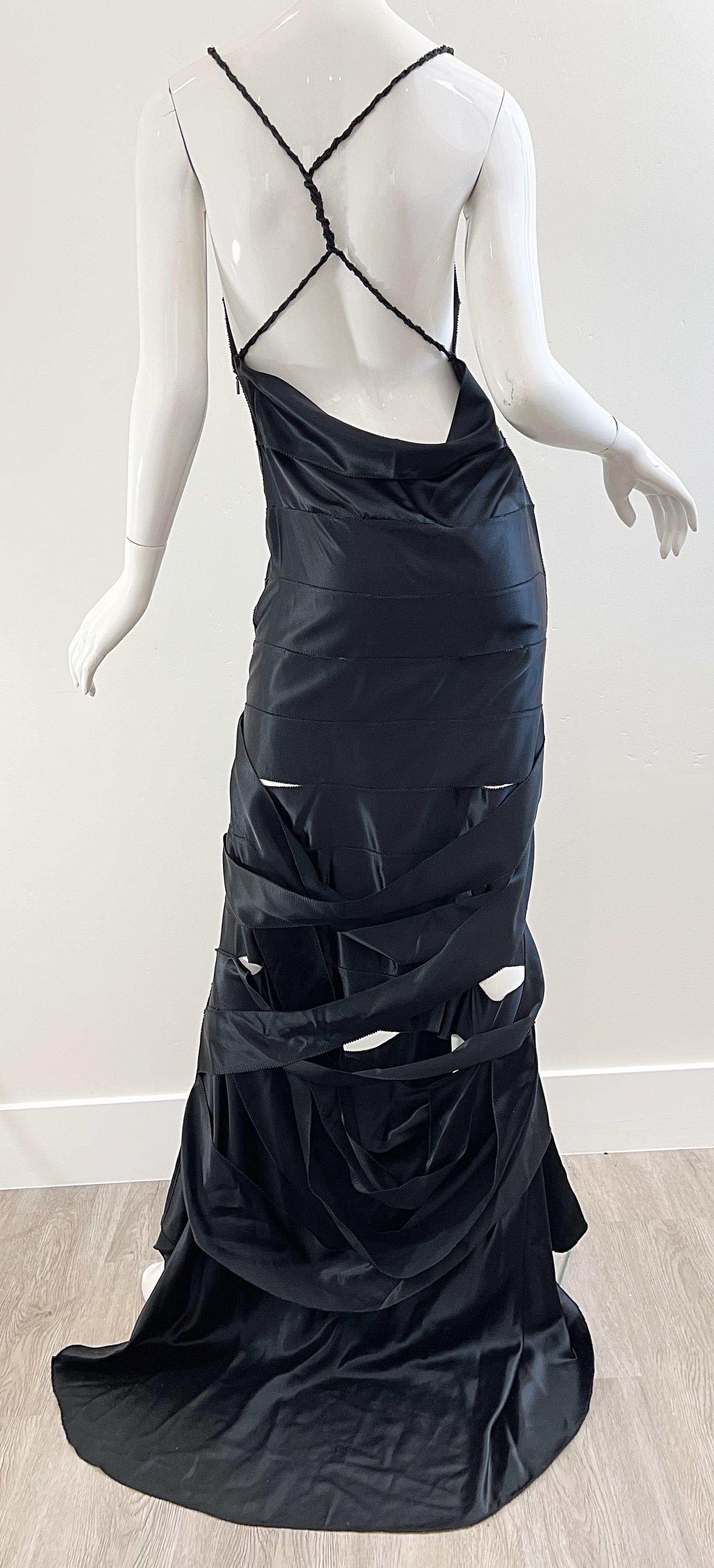 Gucci by Tom Ford Black F/W 2002 Silk Sz 40 Cut Out Vintage Racerback Gown Dress 7