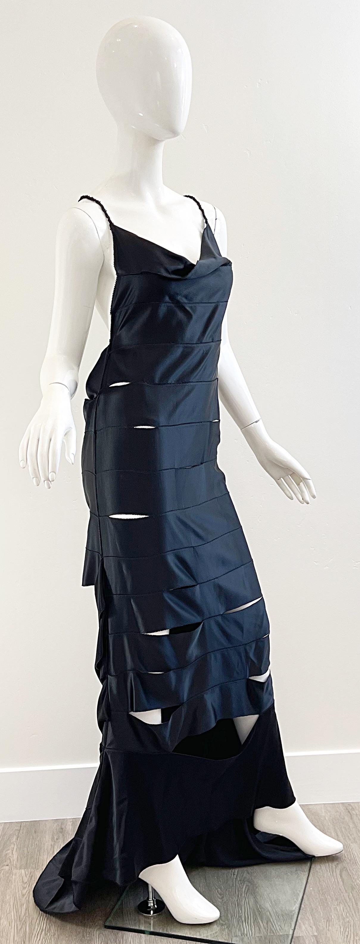 Gucci by Tom Ford Black F/W 2002 Silk Sz 40 Cut Out Vintage Racerback Gown Dress 9