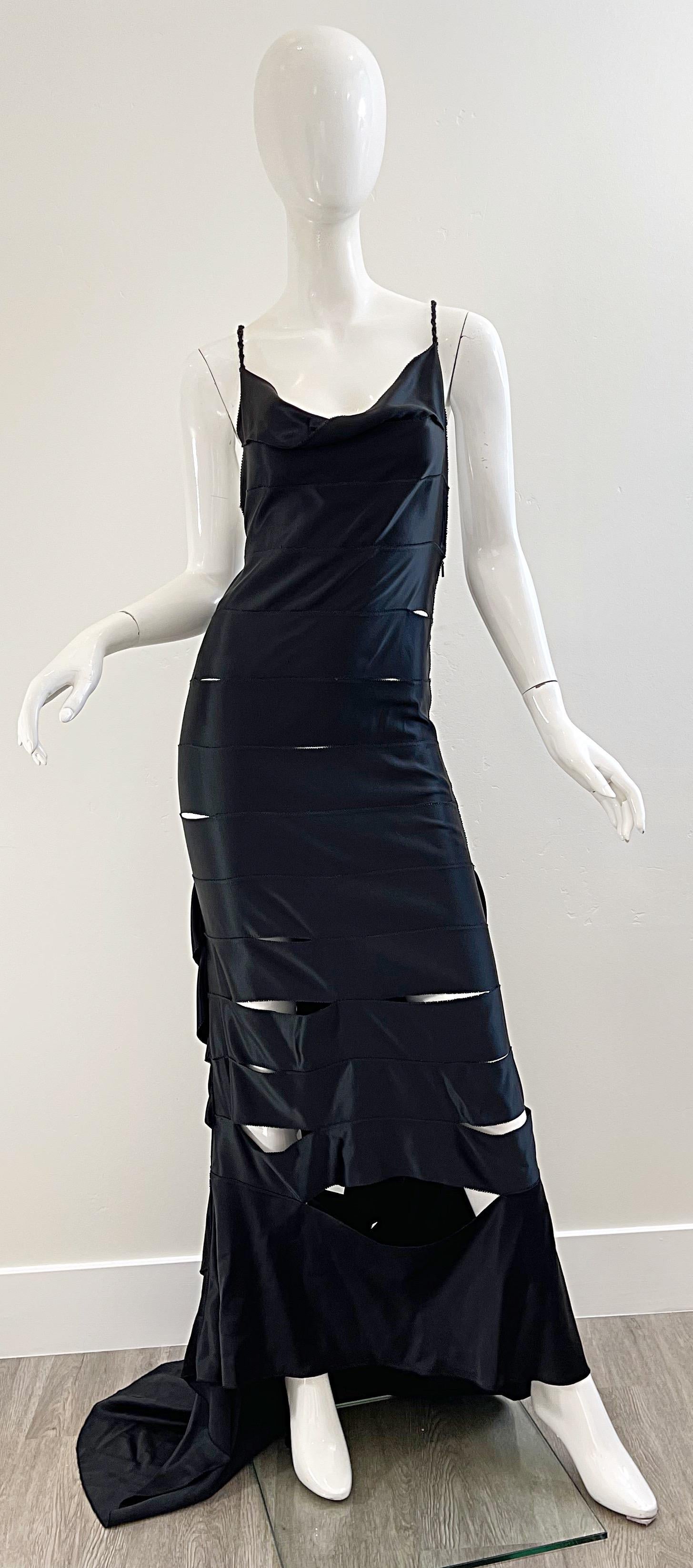 Gucci by Tom Ford Black F/W 2002 Silk Sz 40 Cut Out Vintage Racerback Gown Dress 10