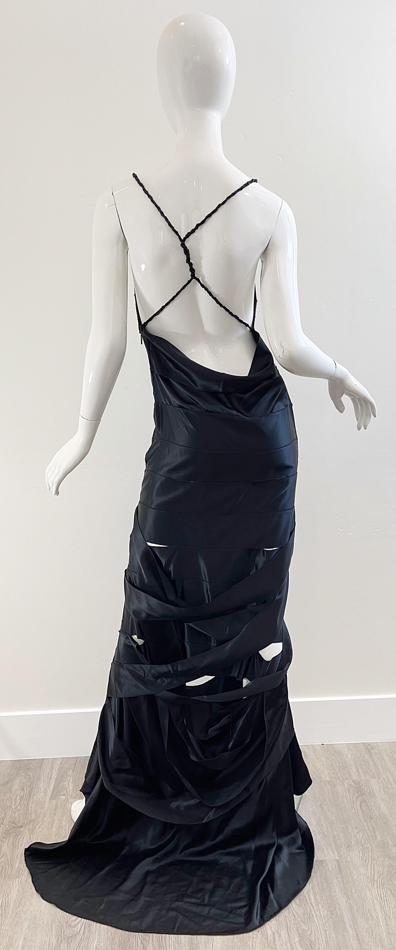 Gucci by Tom Ford Black F/W 2002 Silk Sz 40 Cut Out Vintage Racerback Gown Dress In Excellent Condition In San Diego, CA