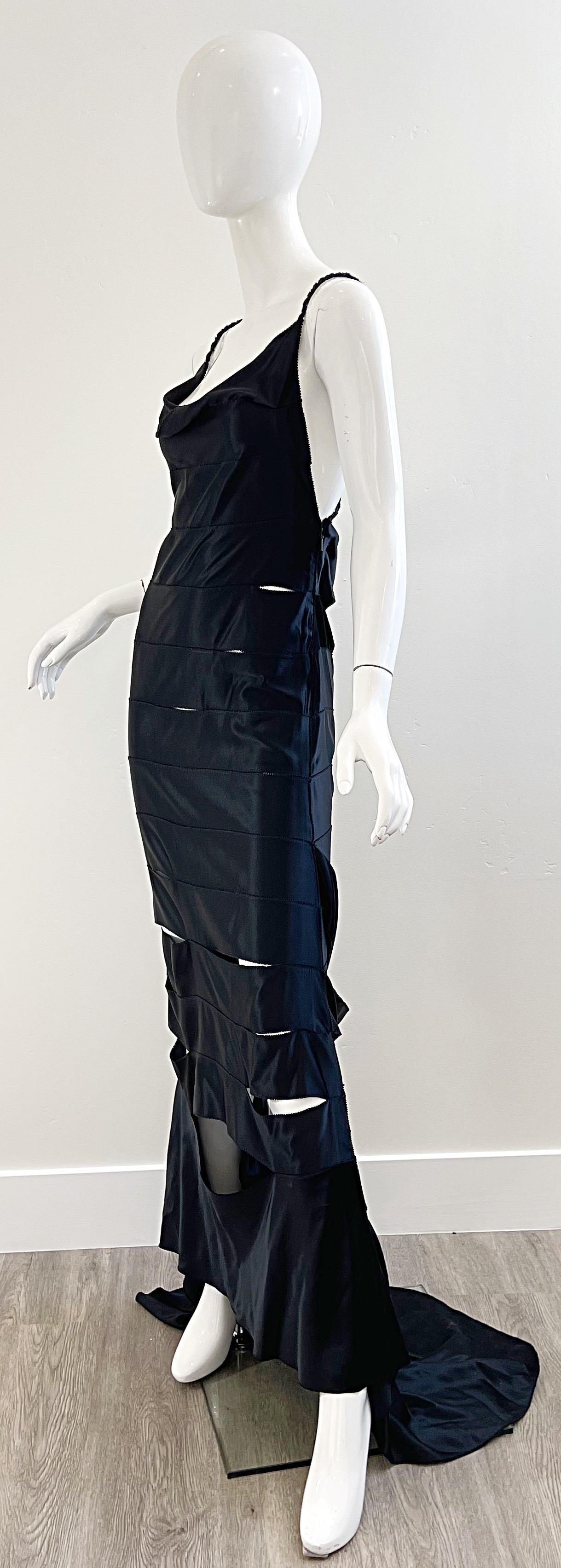 Women's Gucci by Tom Ford Black F/W 2002 Silk Sz 40 Cut Out Vintage Racerback Gown Dress
