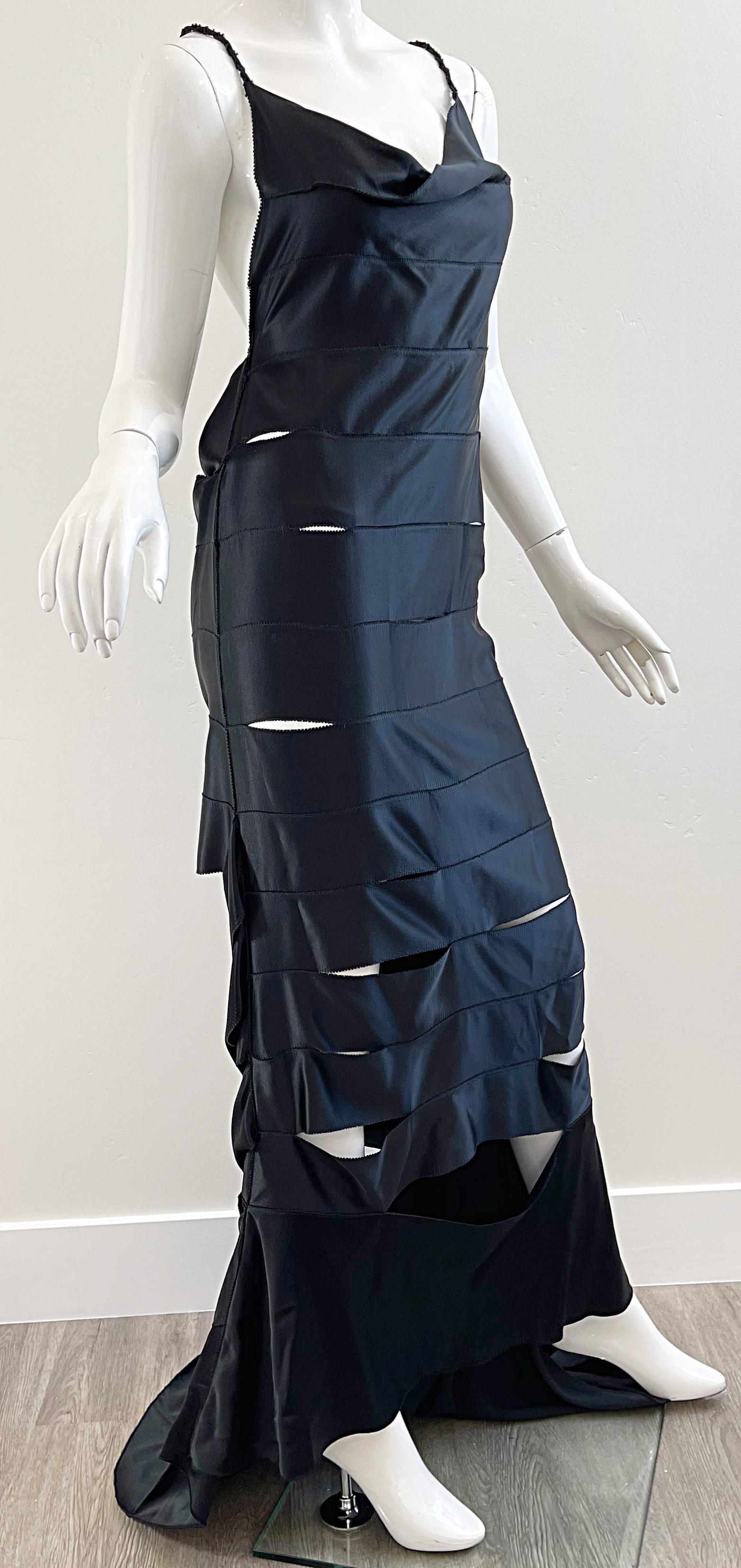 Gucci by Tom Ford Black F/W 2002 Silk Sz 40 Cut Out Vintage Racerback Gown Dress 3