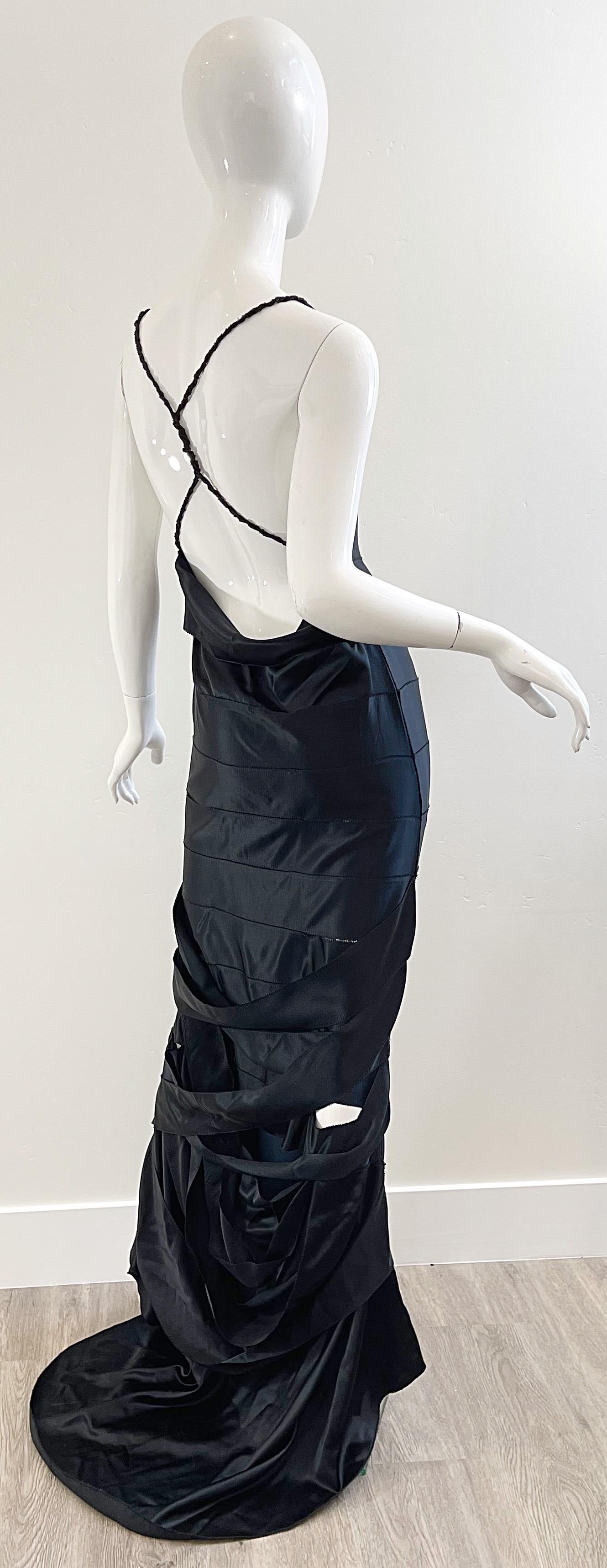 Gucci by Tom Ford Black F/W 2002 Silk Sz 40 Cut Out Vintage Racerback Gown Dress 4
