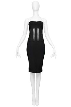Gucci By Tom Ford Black Strapless Corset Dress With Leather Trim 2001