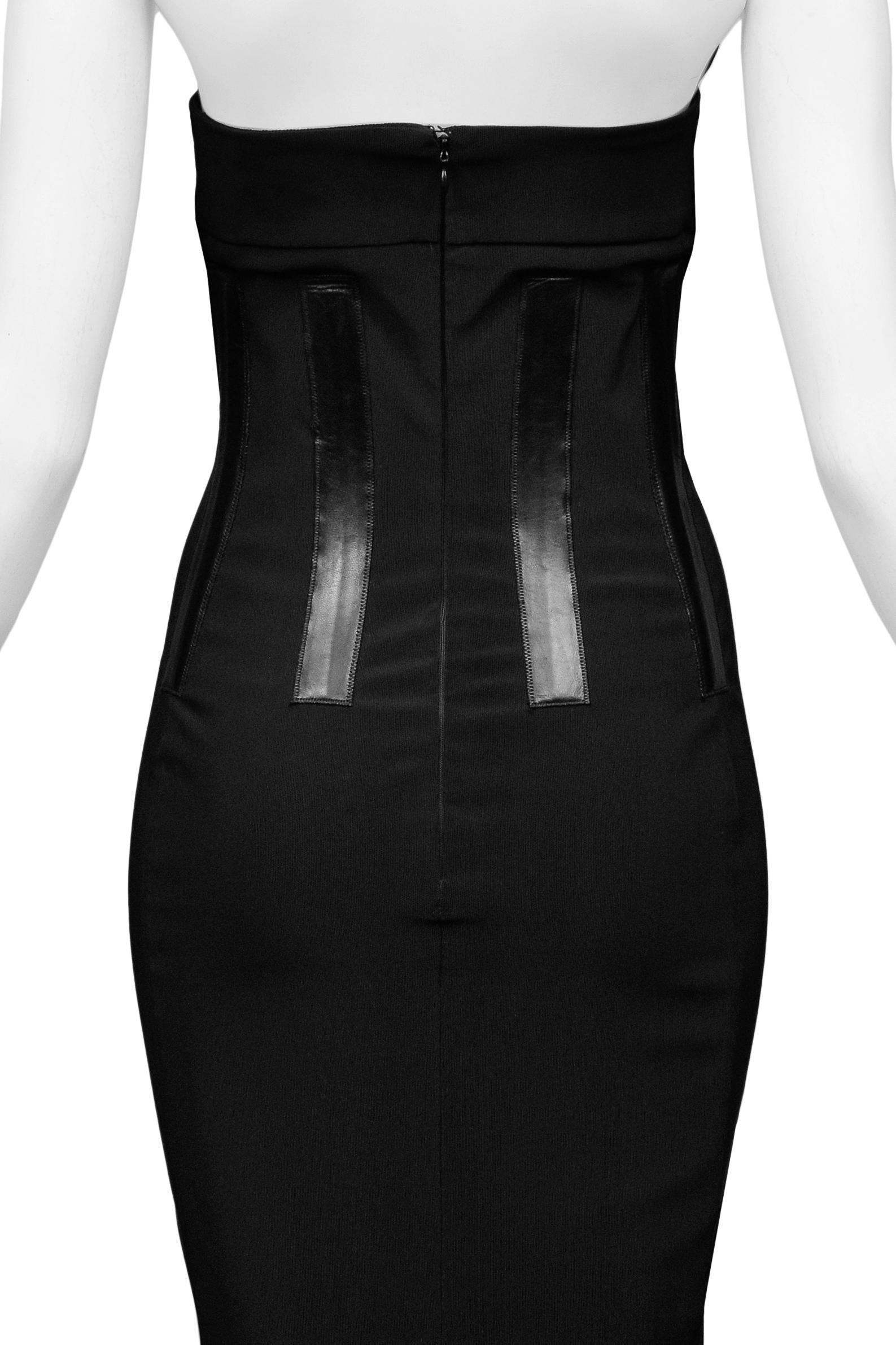Gucci By Tom Ford Black Strapless Corset Dress With Leather Trim 2001 In Excellent Condition In Los Angeles, CA