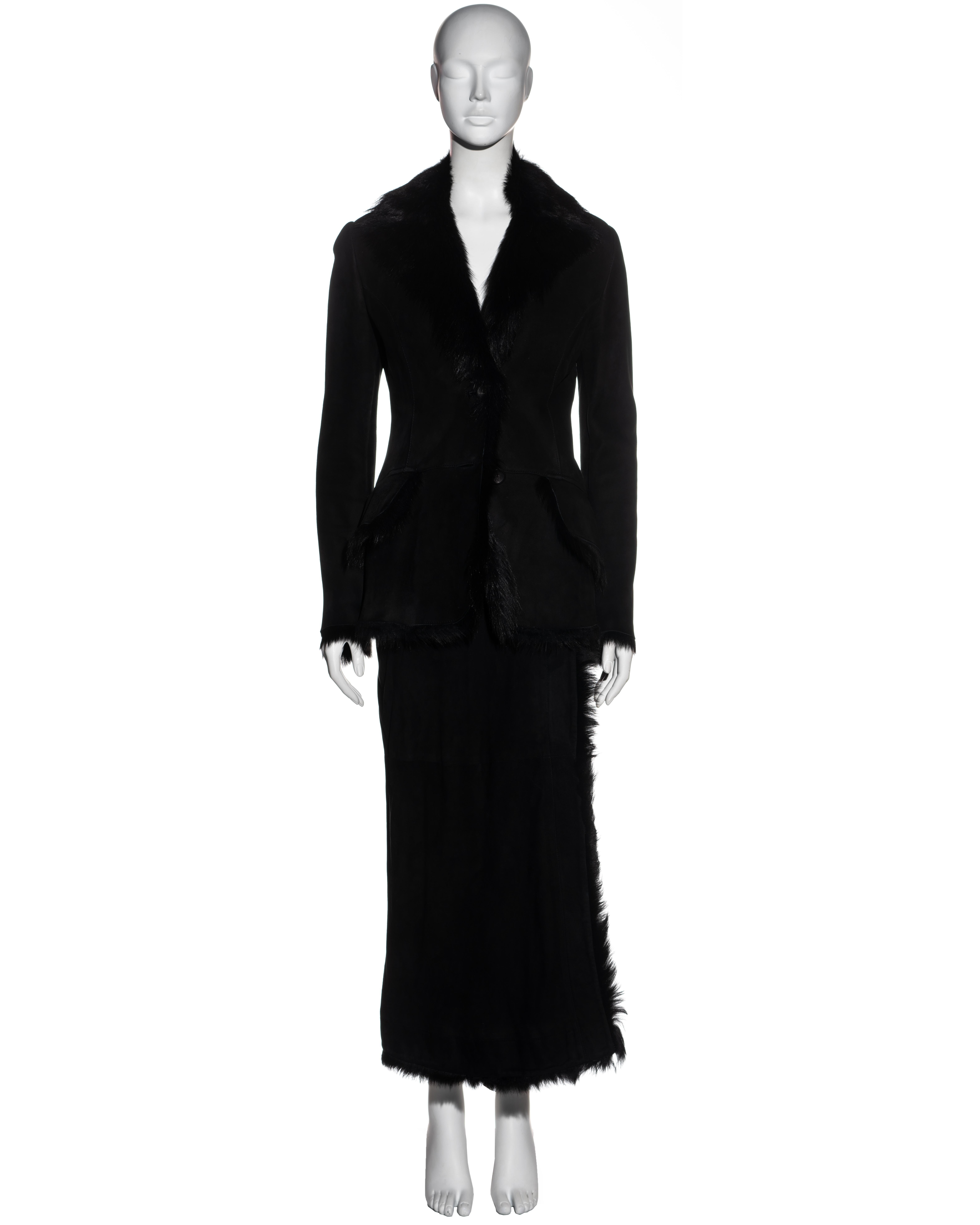 Black Gucci by Tom Ford black suede and fur jacket and maxi skirt set, fw 1996 For Sale