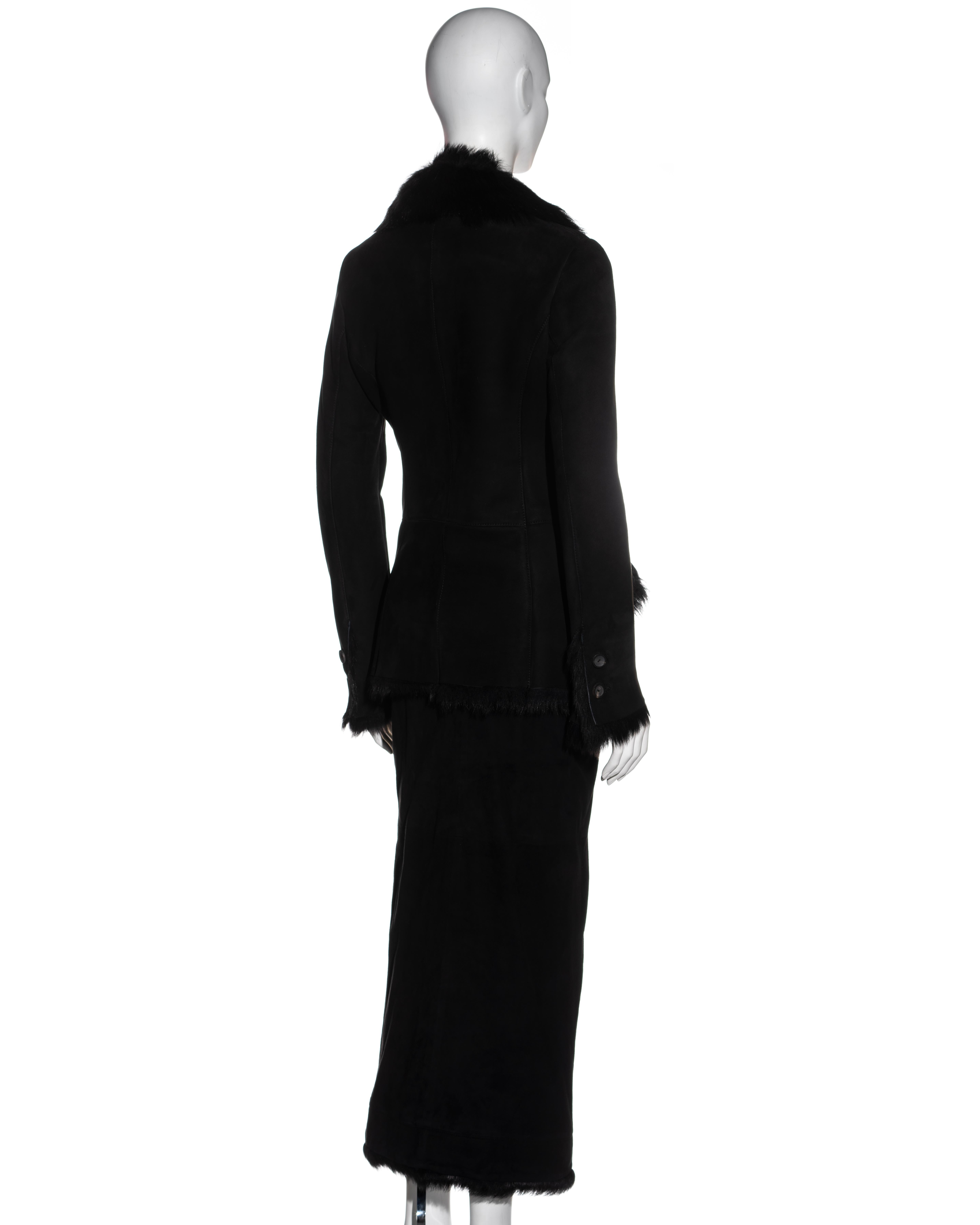 Gucci by Tom Ford black suede and fur jacket and maxi skirt set, fw 1996 For Sale 1