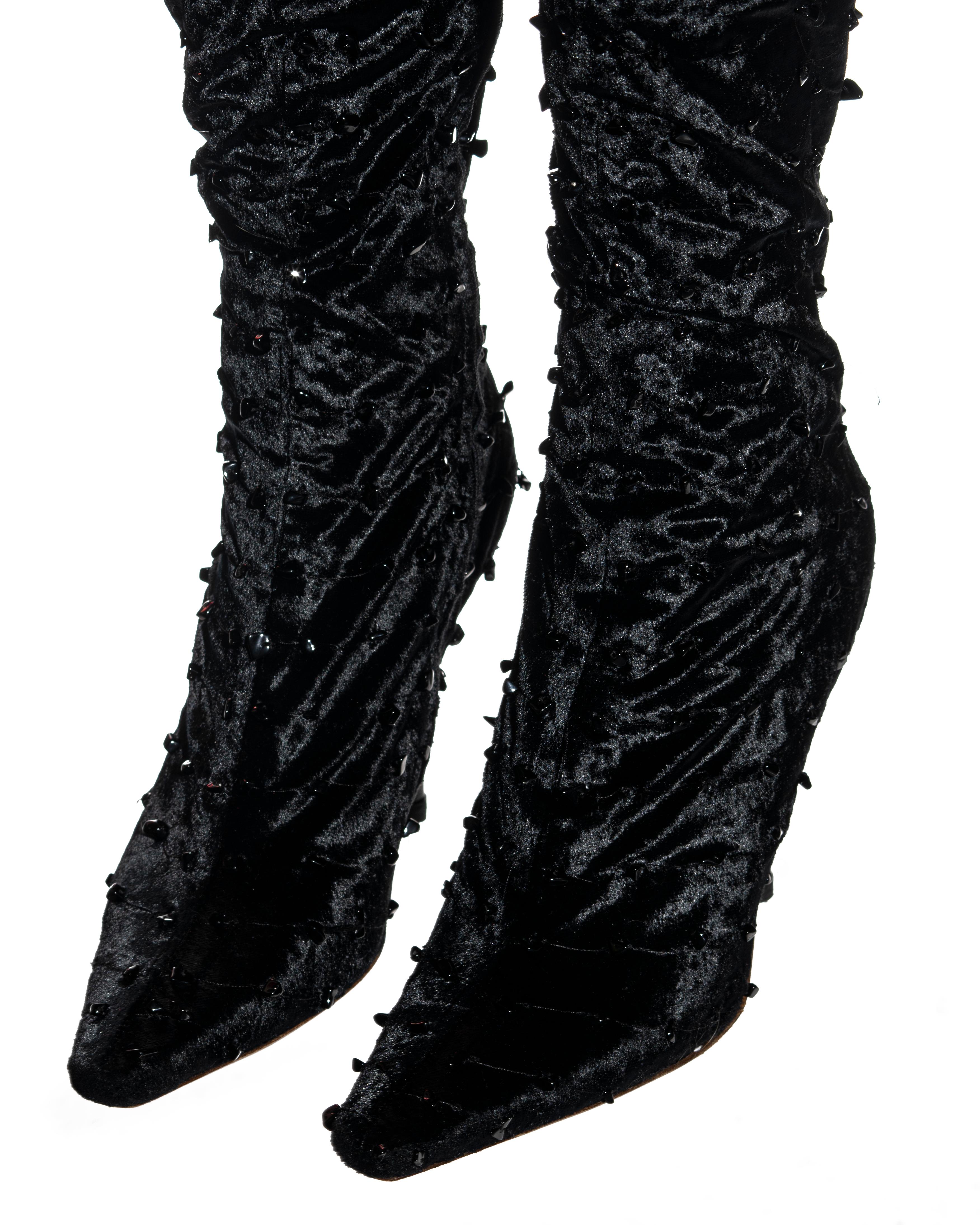 Gucci by Tom Ford black velvet beaded over knee evening boots, fw 1999 In Excellent Condition In London, GB