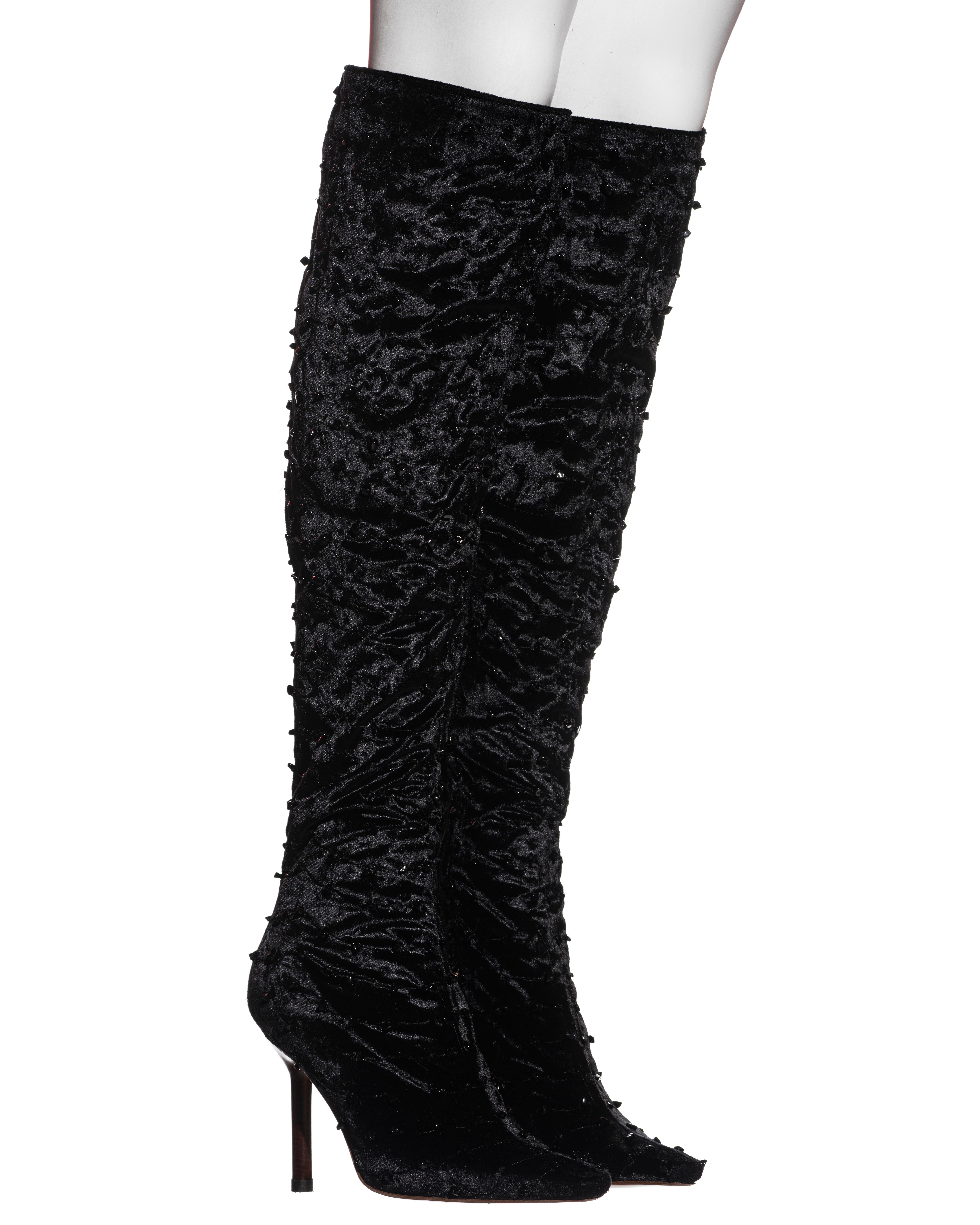 Gucci by Tom Ford black velvet beaded over knee evening boots, fw 1999 1